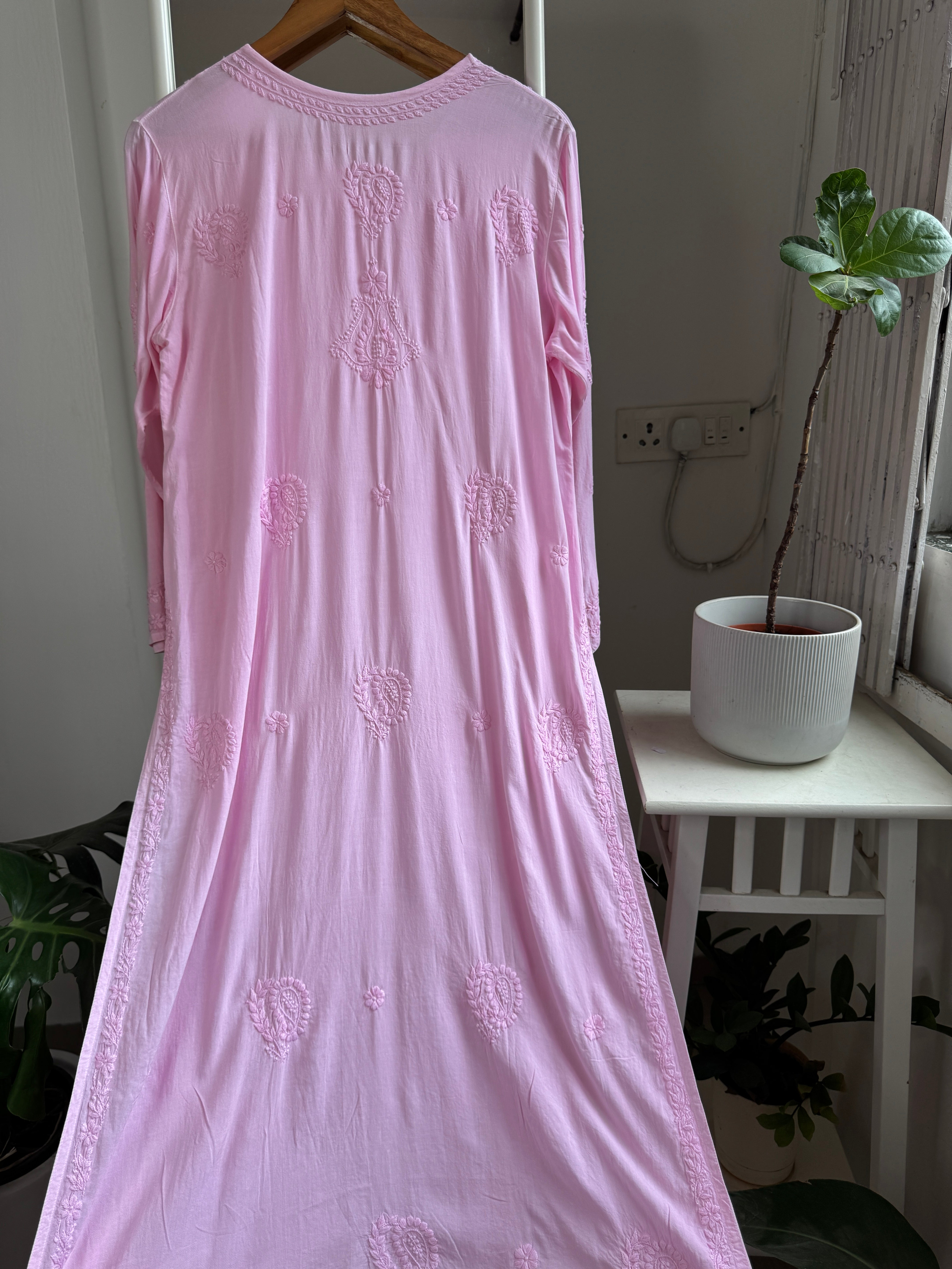 Premium Modal Chikankari Cotton Kurti - Pink - Noor Collection ARIAA CHIKANKARI