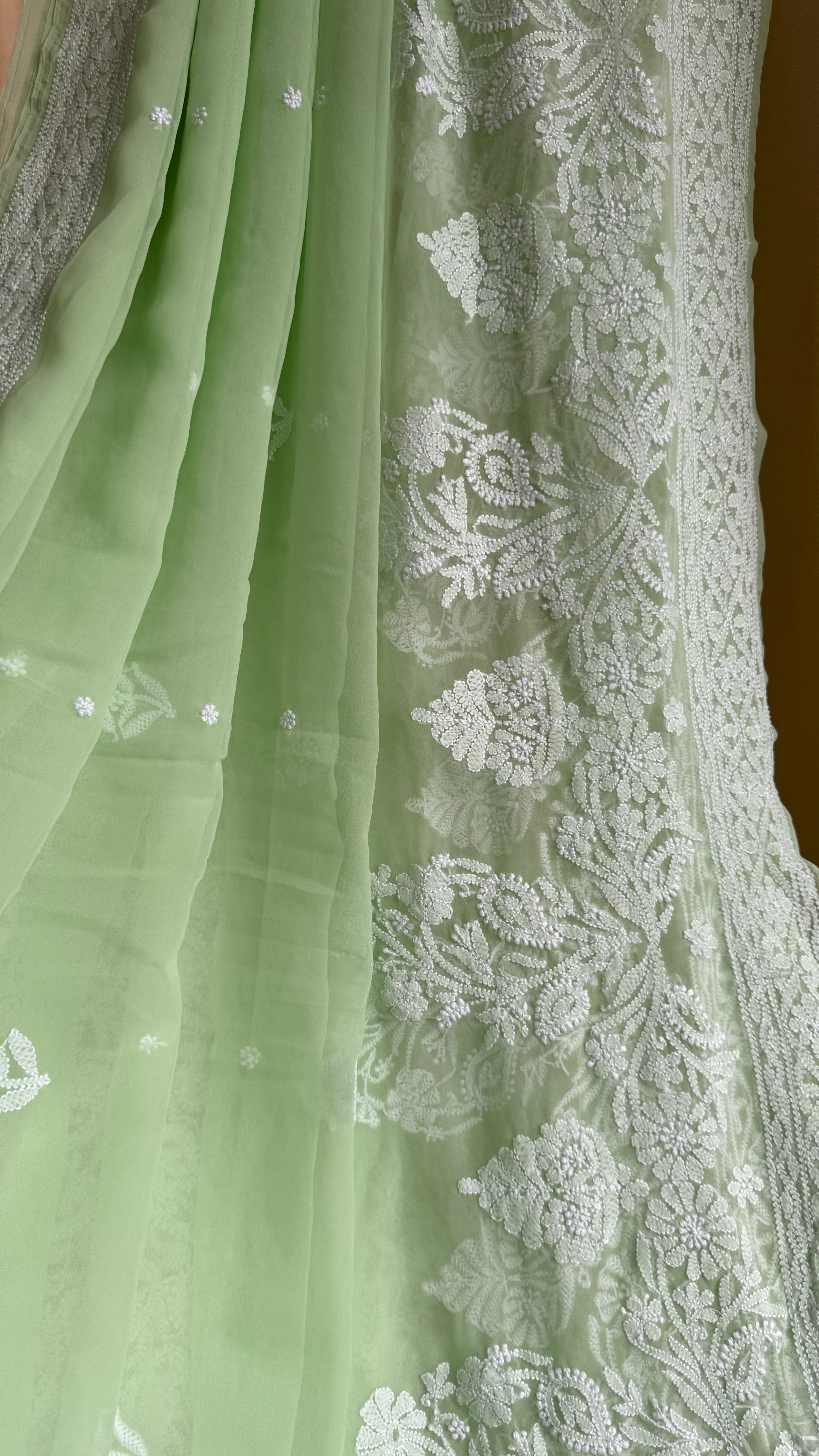 Georgette Chikankari saree in Pista Green