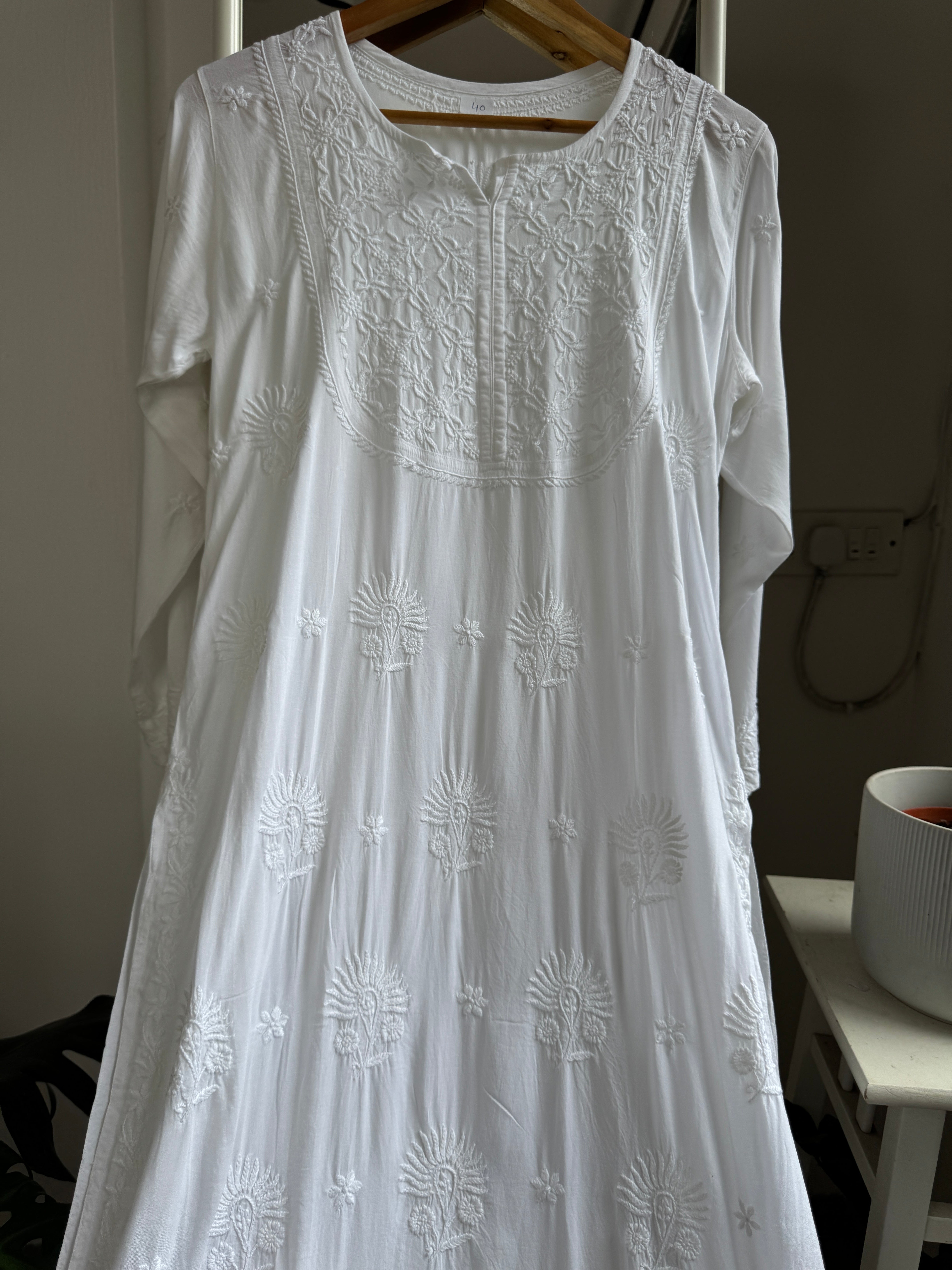 Premium Modal Chikankari Cotton Kurti - White - Noor Collection ARIAA CHIKANKARI