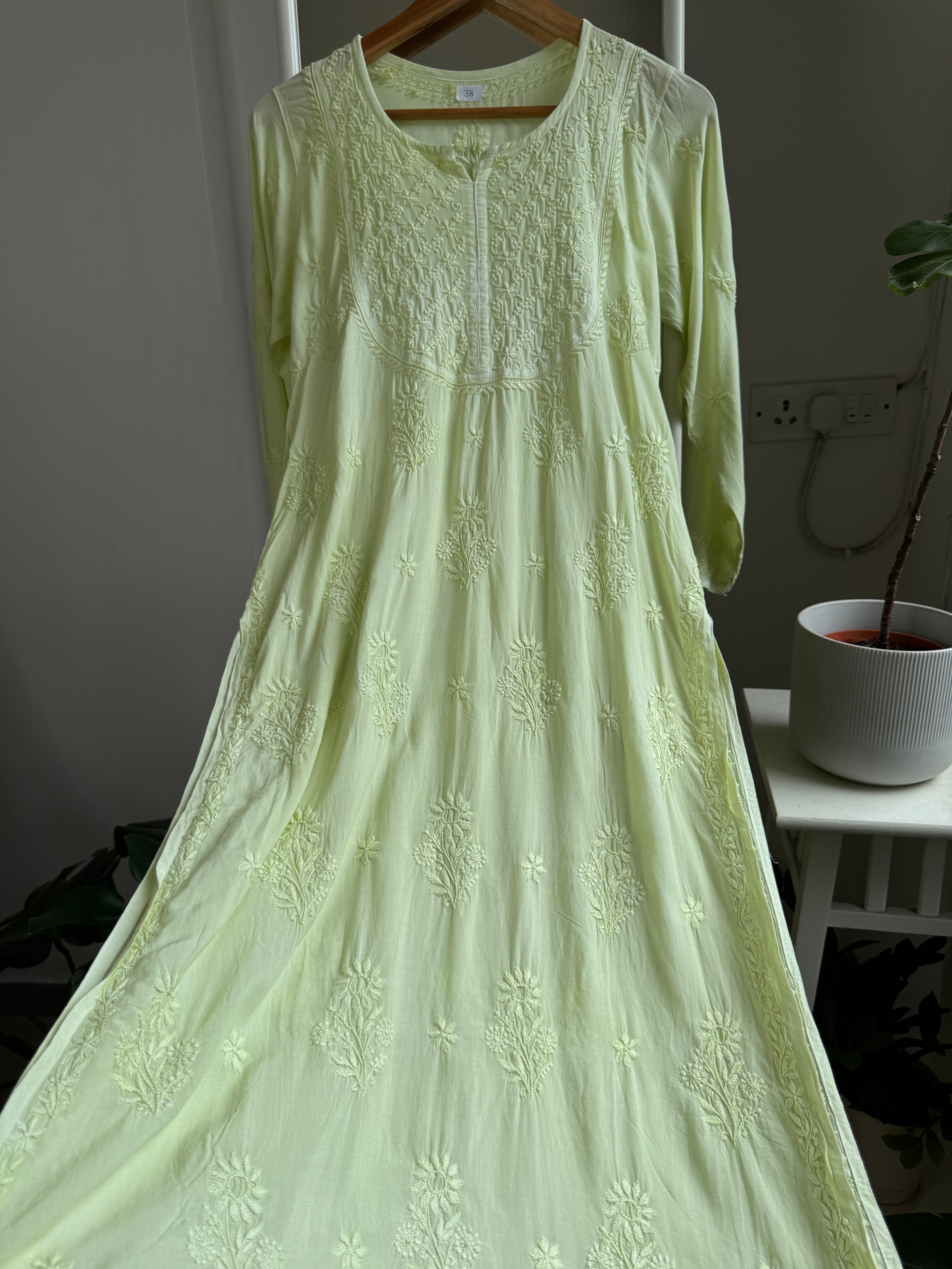 Premium Modal Chikankari Cotton Kurti - Apple Green - Noor Collection ARIAA CHIKANKARI