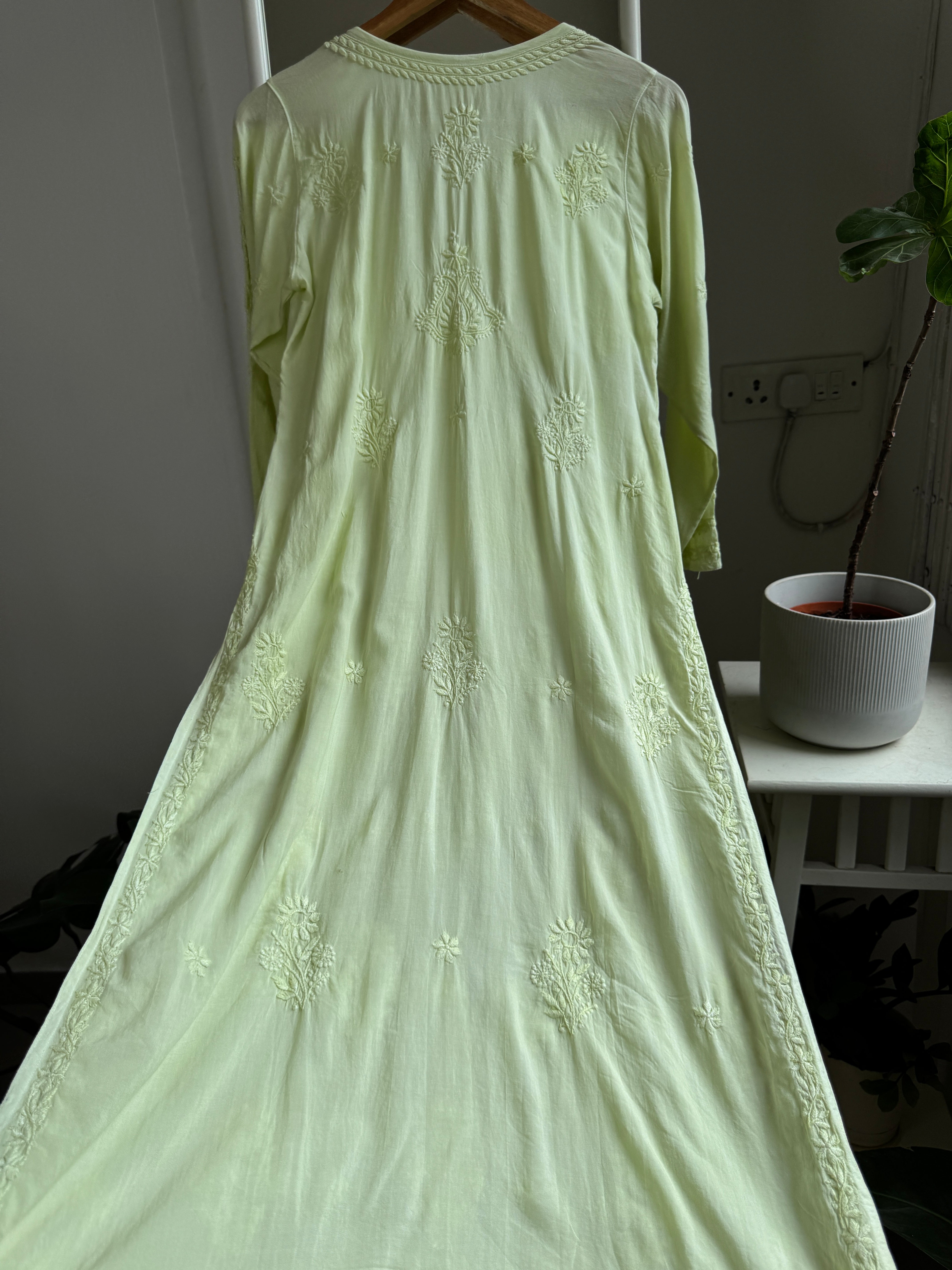 Premium Modal Chikankari Cotton Kurti - Apple Green - Noor Collection ARIAA CHIKANKARI