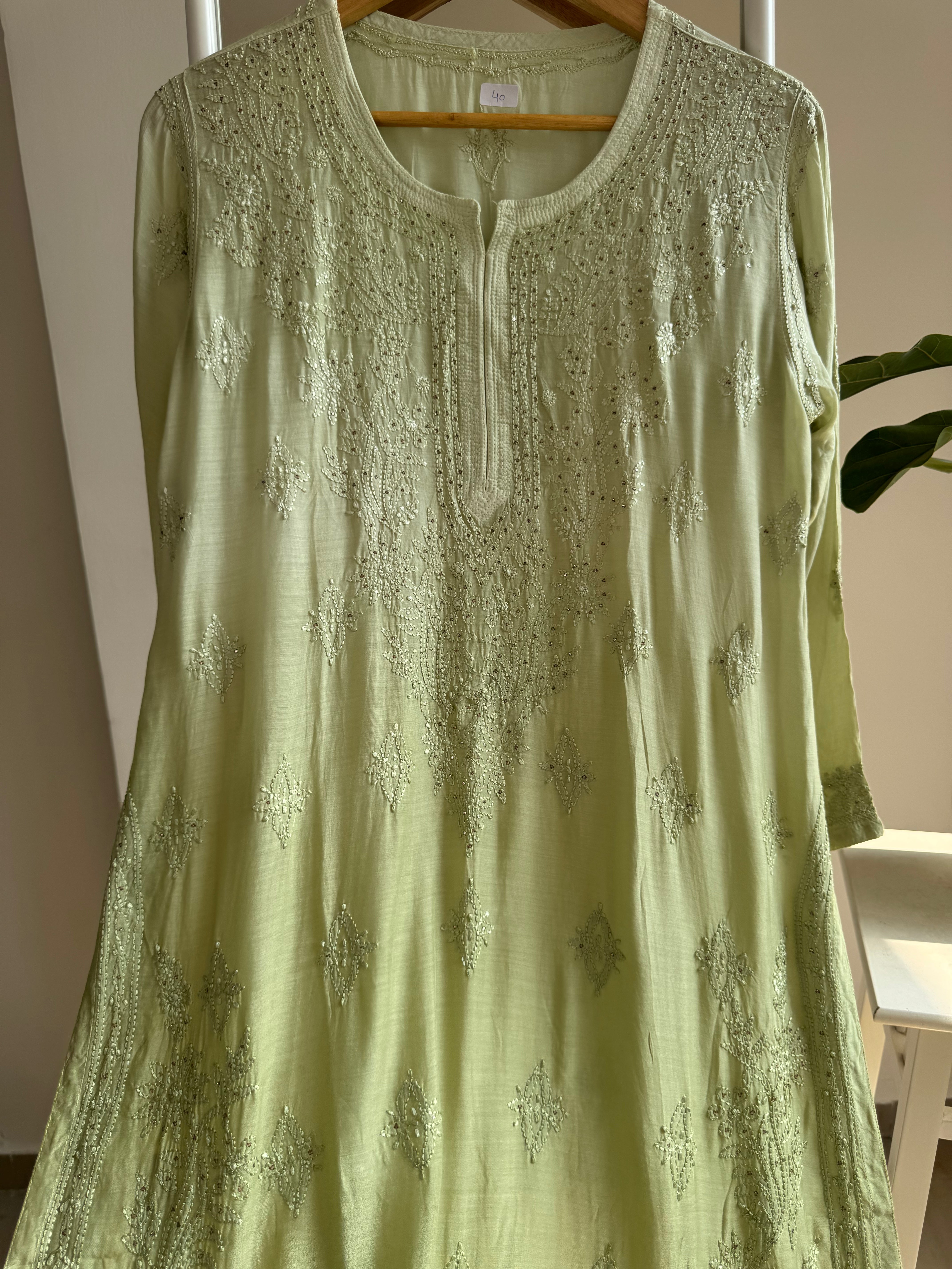 Muslin Chikankari Kurti with Mukaish work - Sheen Green