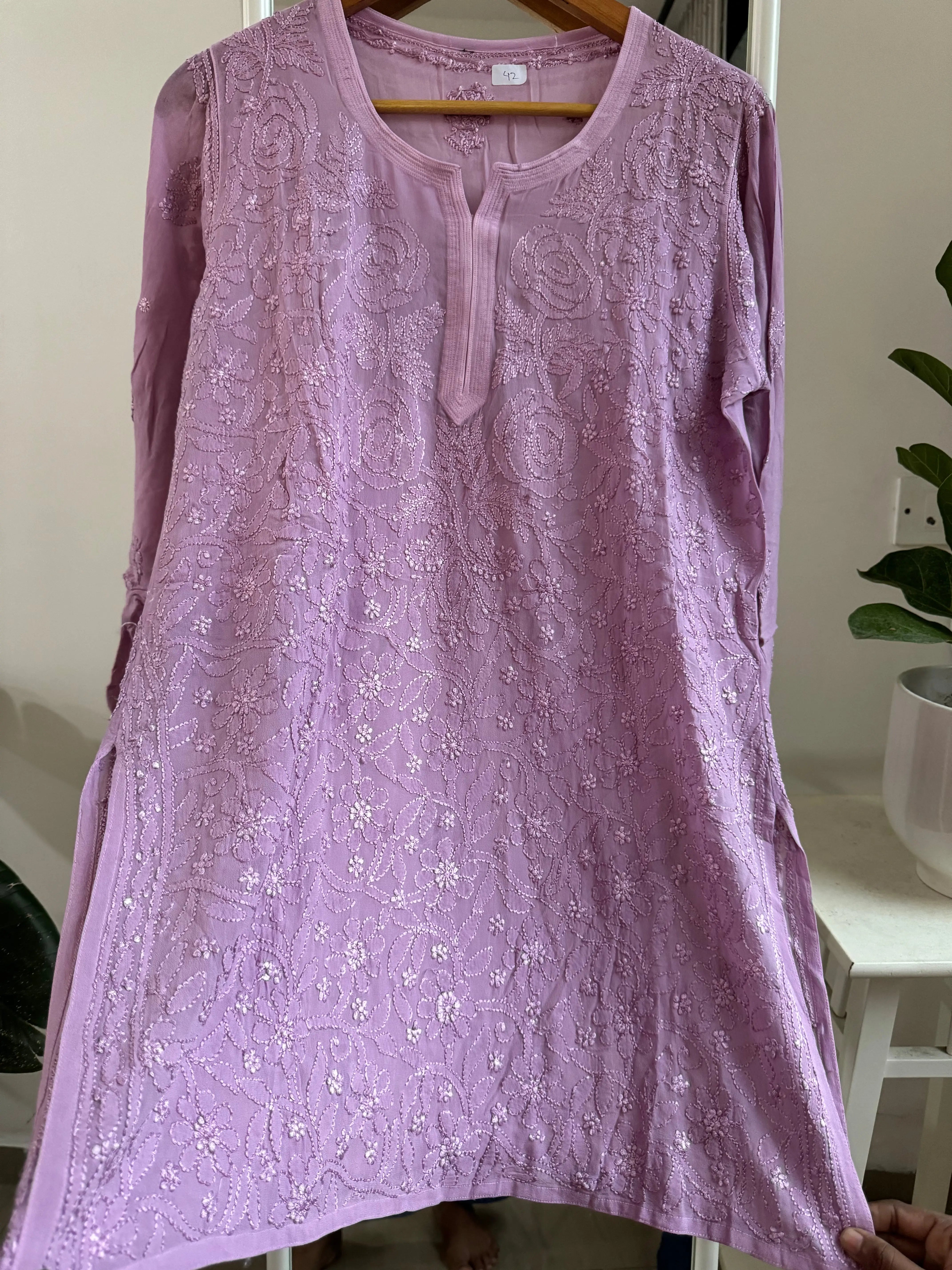 Chikankari Viscose Georgette short Top in Mauve ARIAA CHIKANKARI