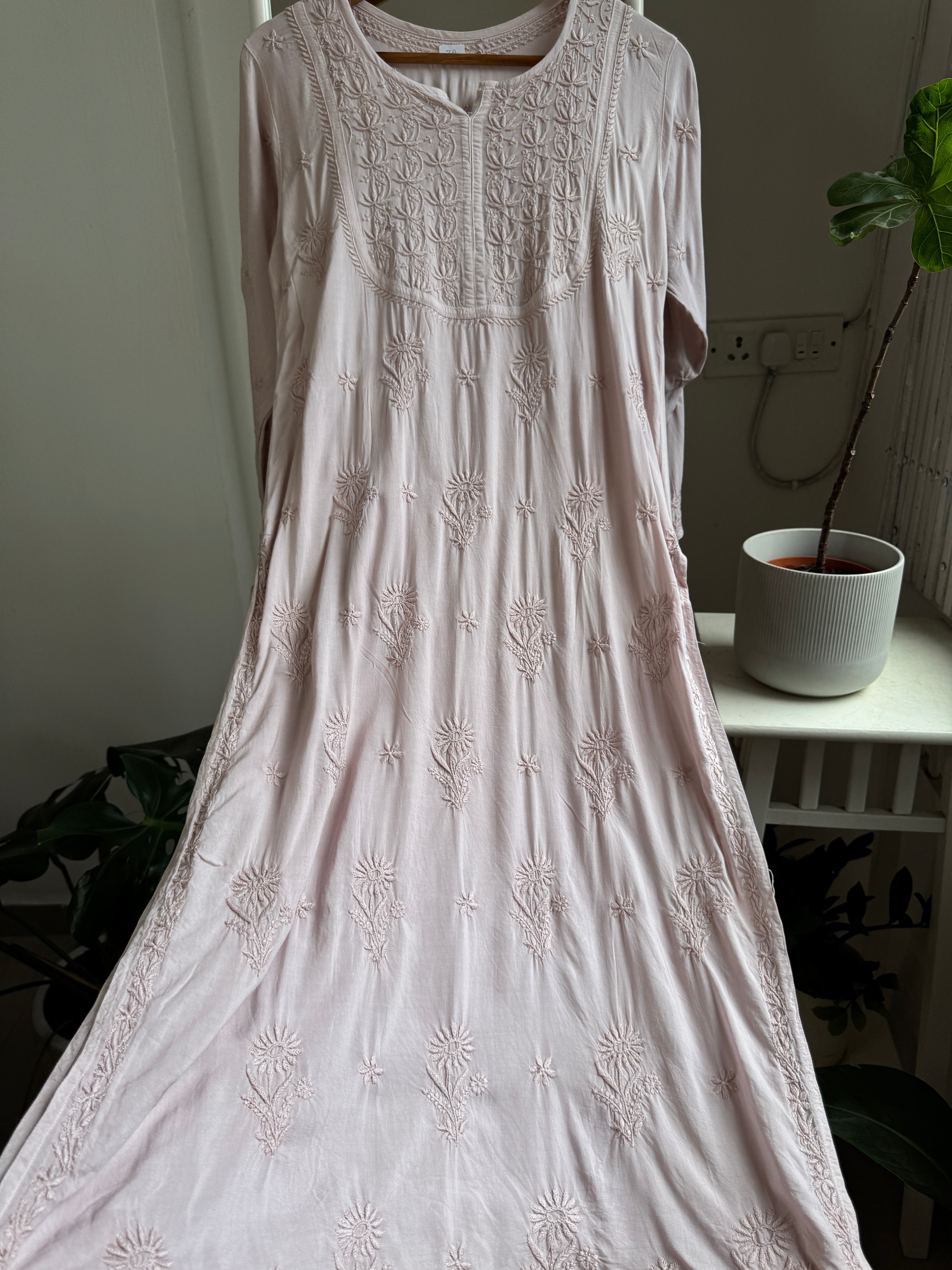 Premium Modal Chikankari Cotton Kurti - Light Brown - Noor Collection ARIAA CHIKANKARI