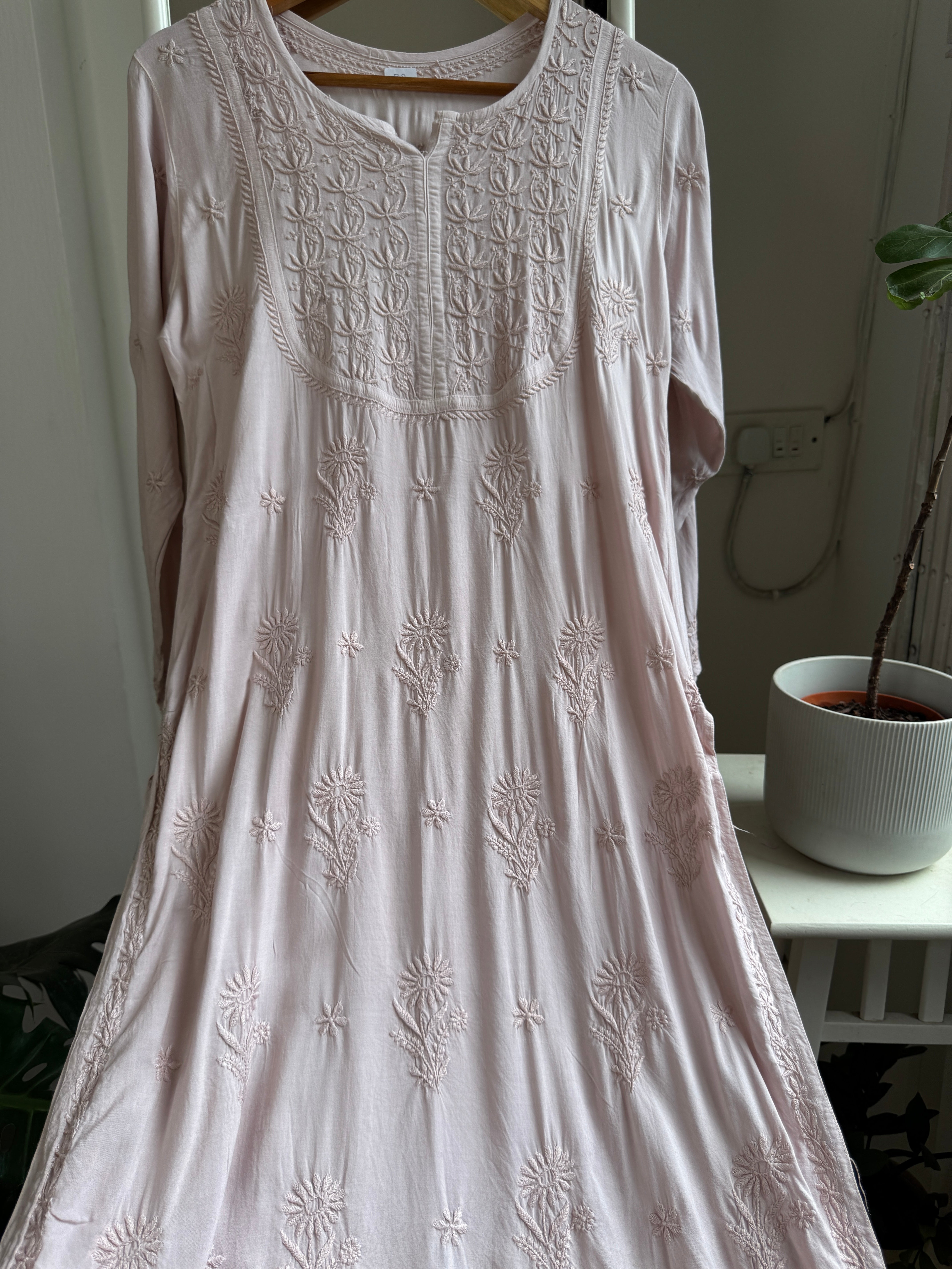 Premium Modal Chikankari Cotton Kurti - Light Brown - Noor Collection ARIAA CHIKANKARI