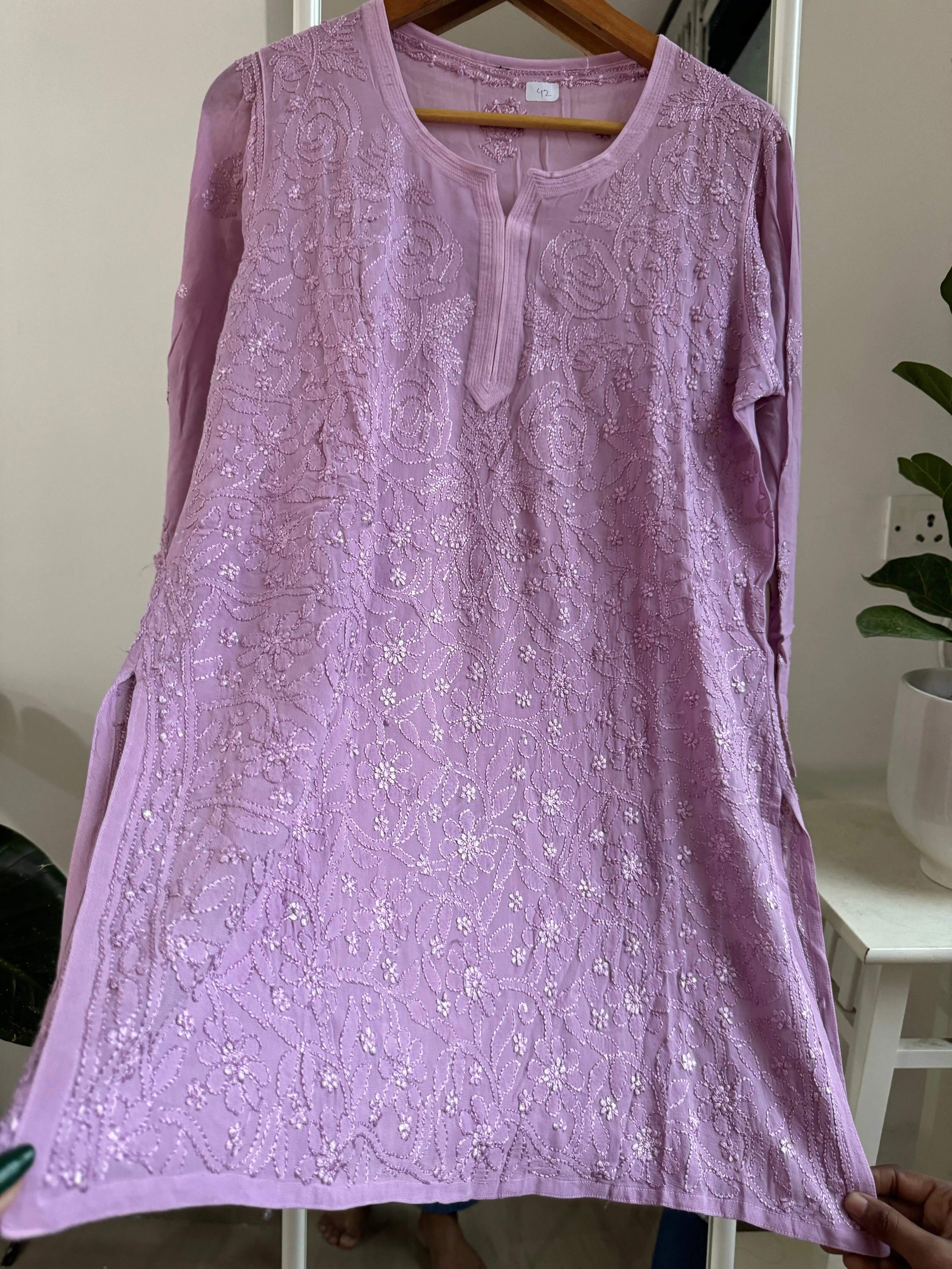 Chikankari Viscose Georgette short Top in Mauve ARIAA CHIKANKARI