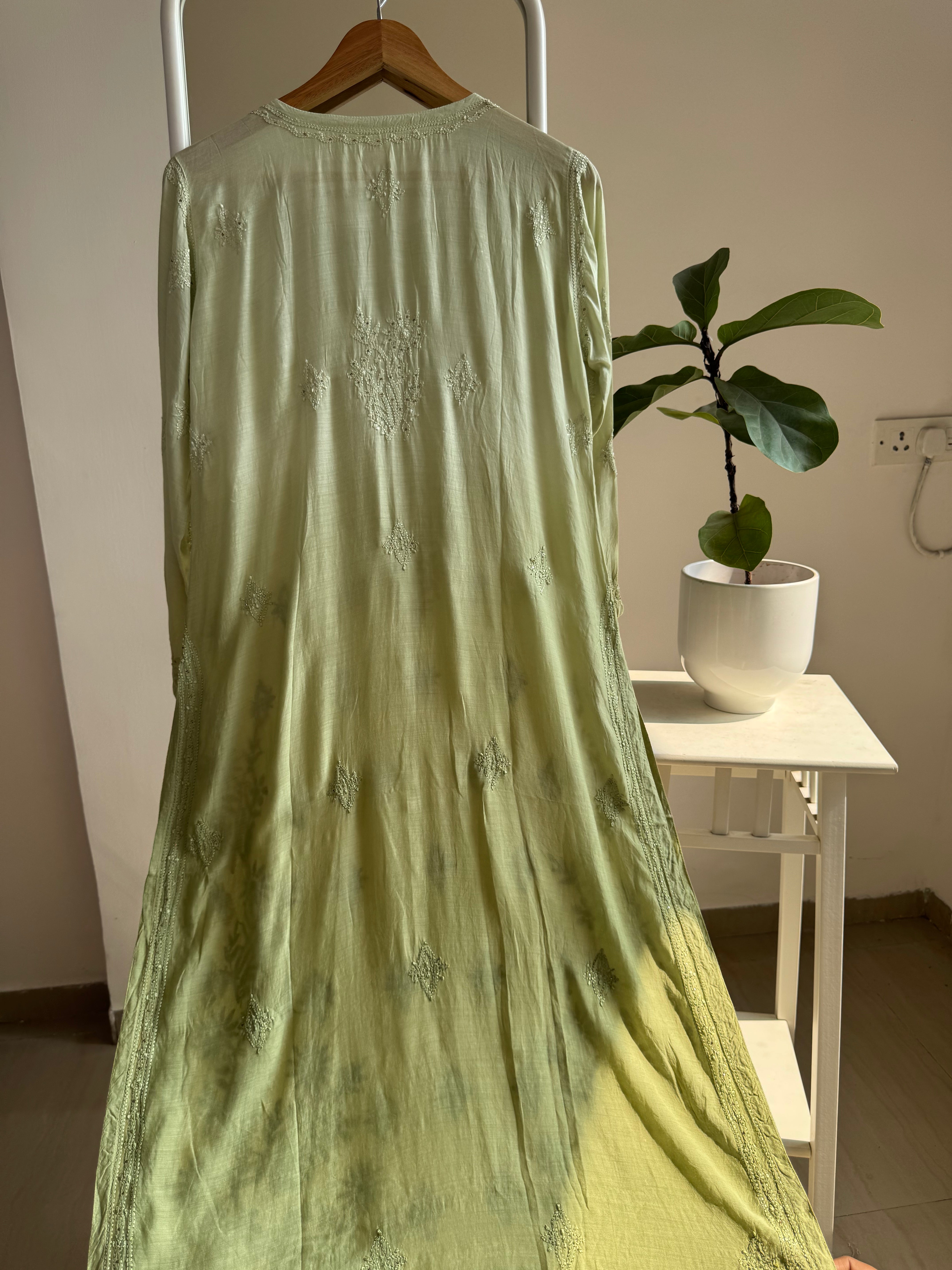 Muslin Chikankari Kurti with Mukaish work - Sheen Green ARIAA CHIKANKARI