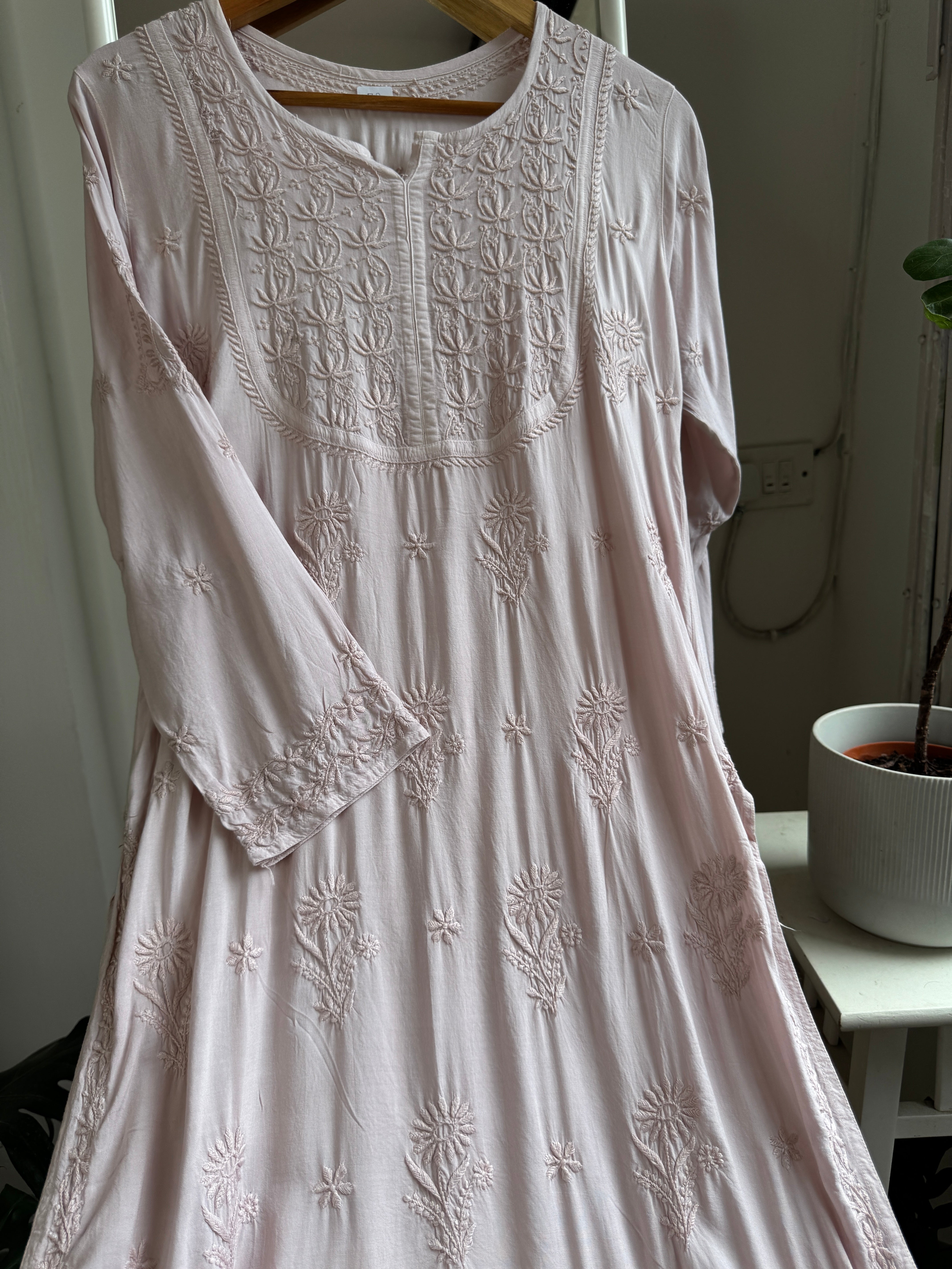 Premium Modal Chikankari Cotton Kurti - Light Brown - Noor Collection ARIAA CHIKANKARI