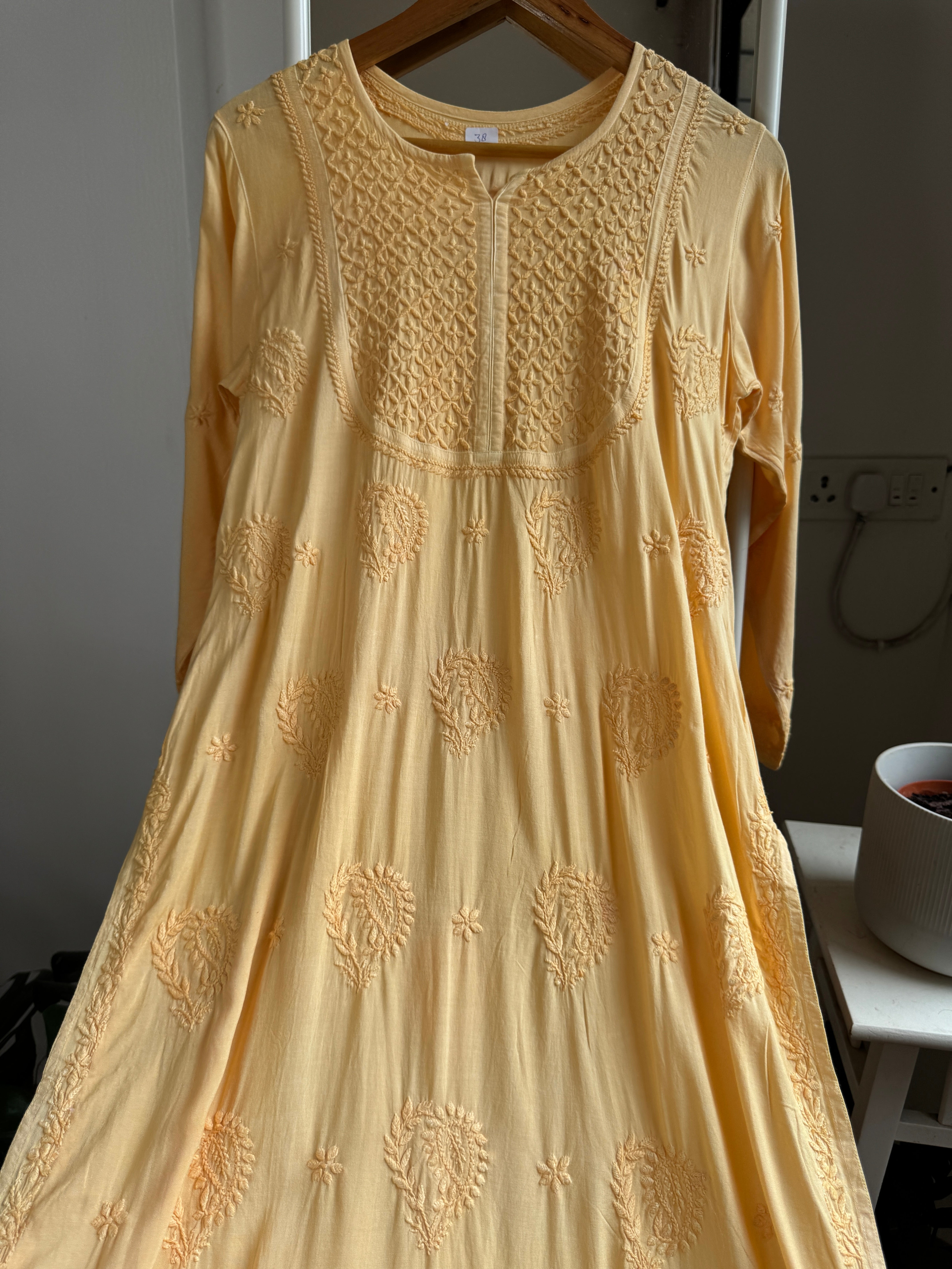 Premium Modal Chikankari Cotton Kurti - Yellow - Noor Collection ARIAA CHIKANKARI