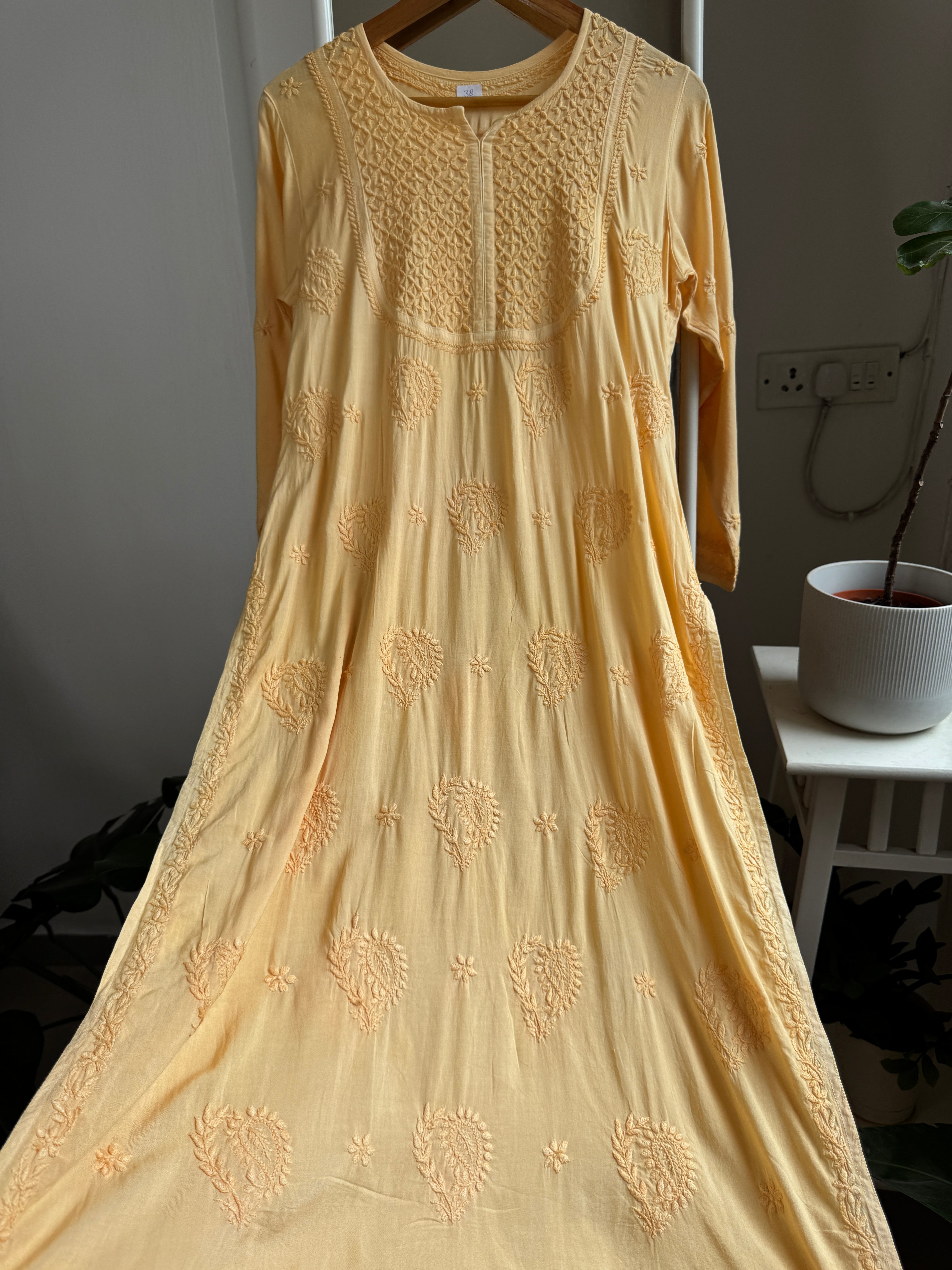 Premium Modal Chikankari Cotton Kurti - Yellow - Noor Collection ARIAA CHIKANKARI