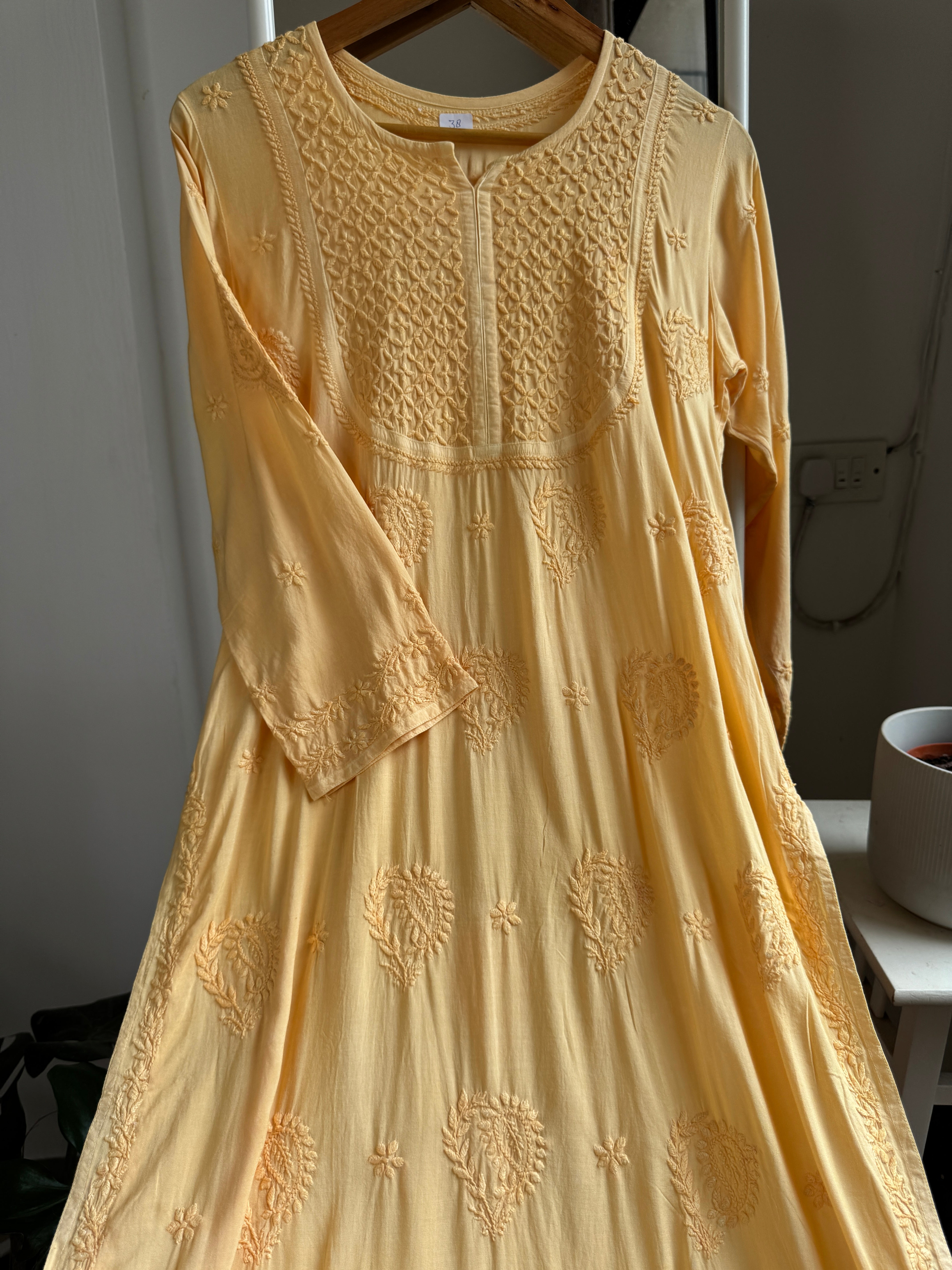 Premium Modal Chikankari Cotton Kurti - Yellow - Noor Collection ARIAA CHIKANKARI