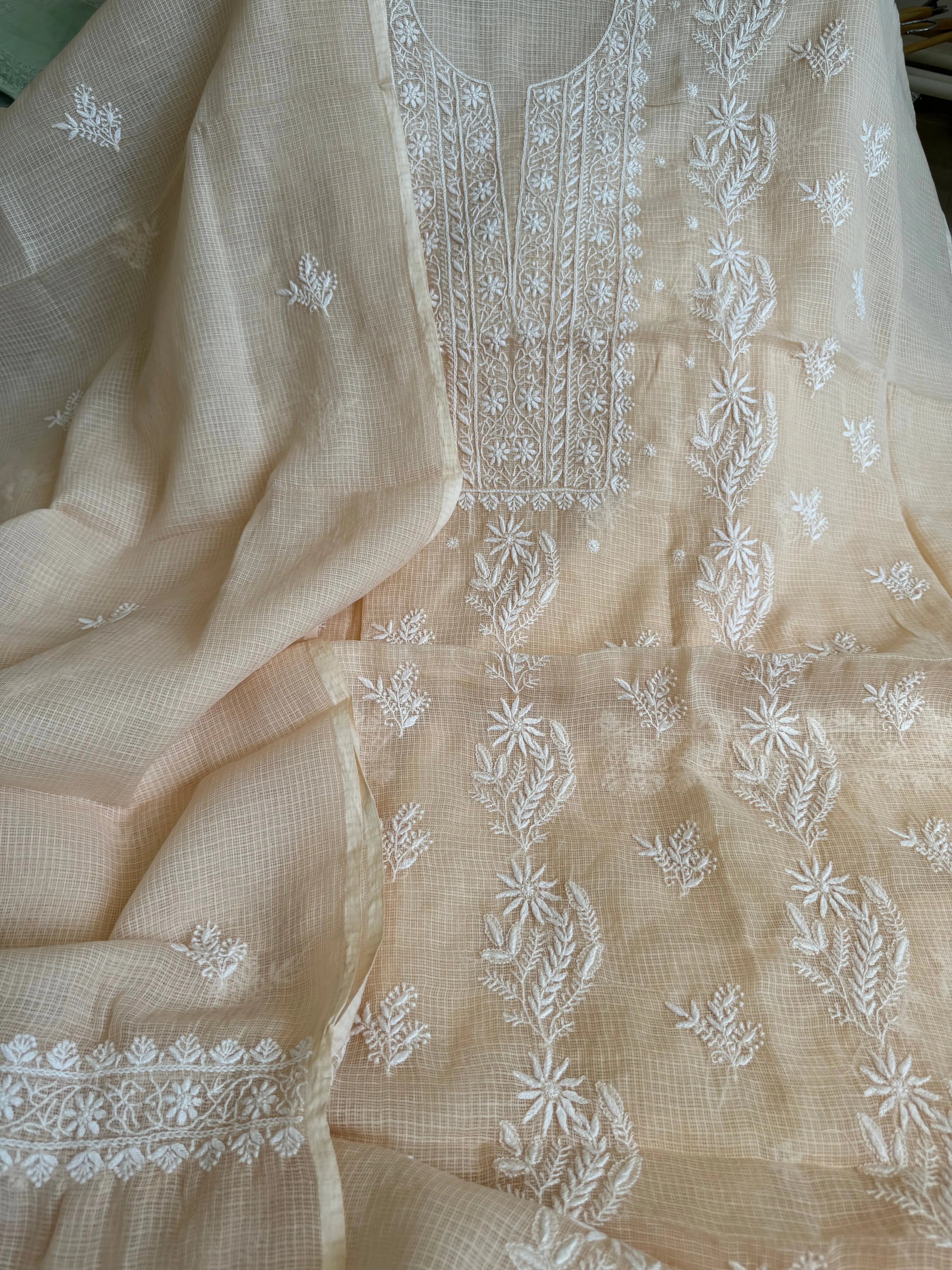 Kota Length with Dupatta - Beige ARIAA CHIKANKARI