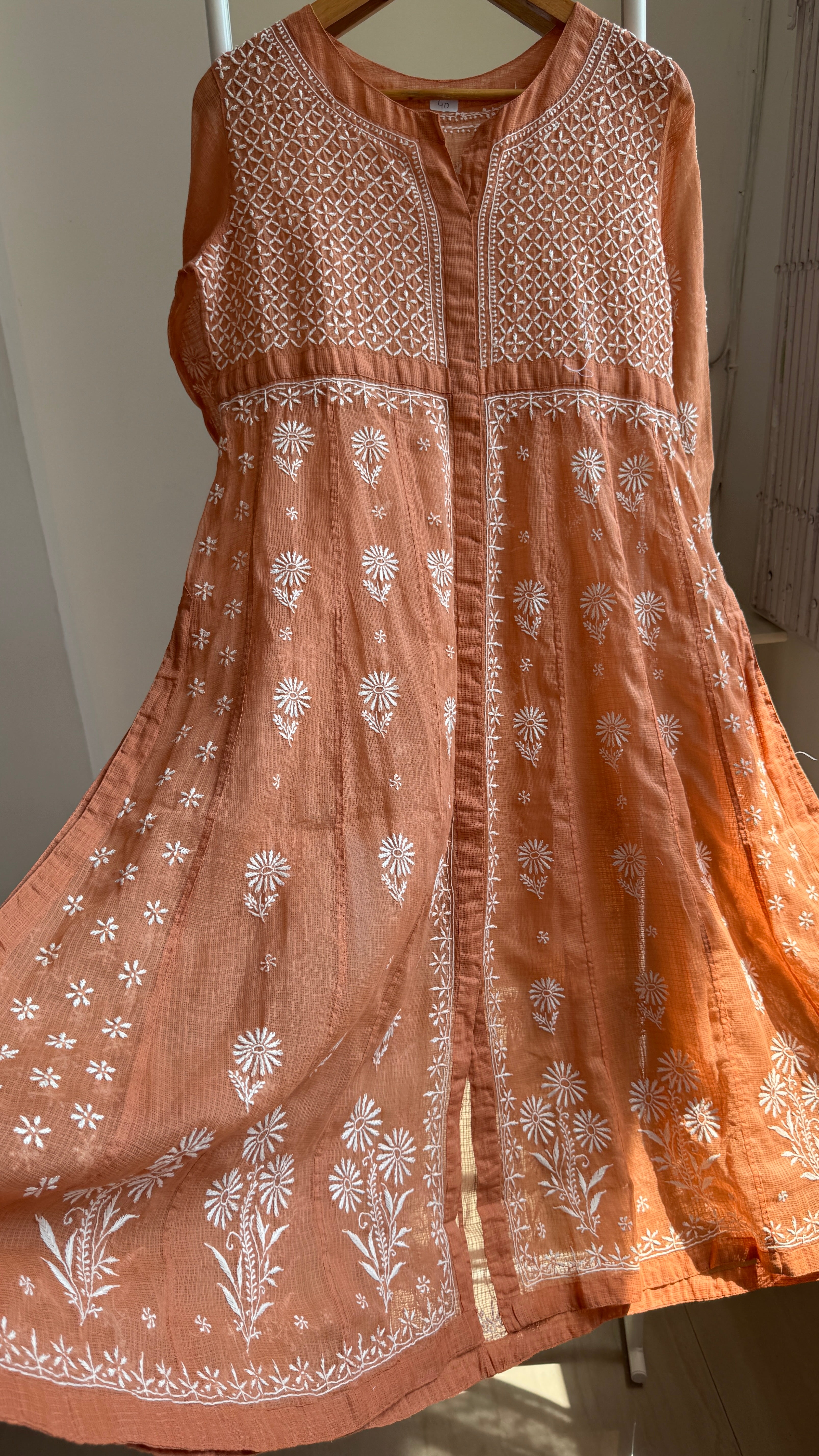 Kota Cotton Chikankari Anarkali - Burnt Orange - SITARA Collection