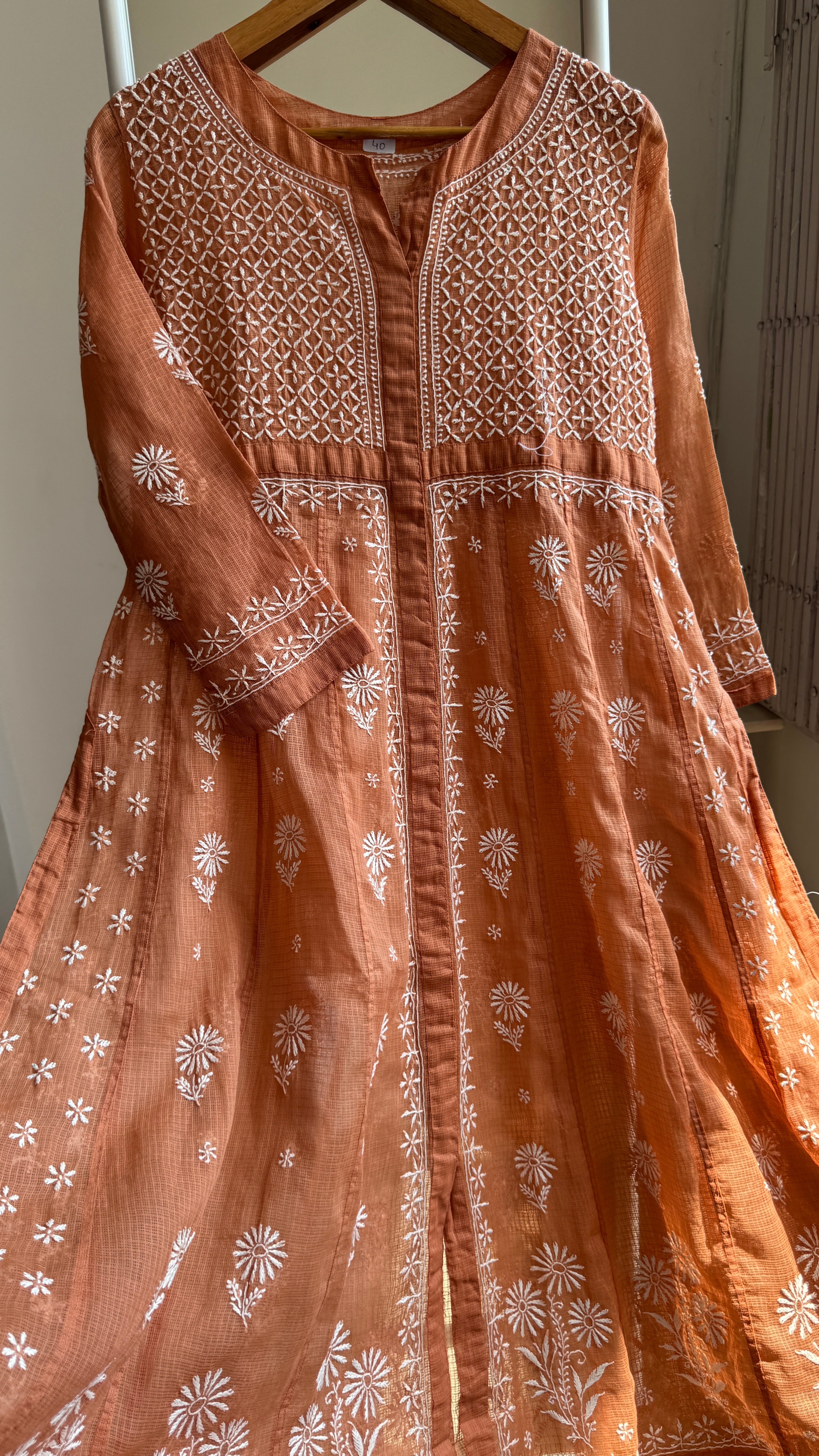 Kota Cotton Chikankari Anarkali - Burnt Orange - SITARA Collection