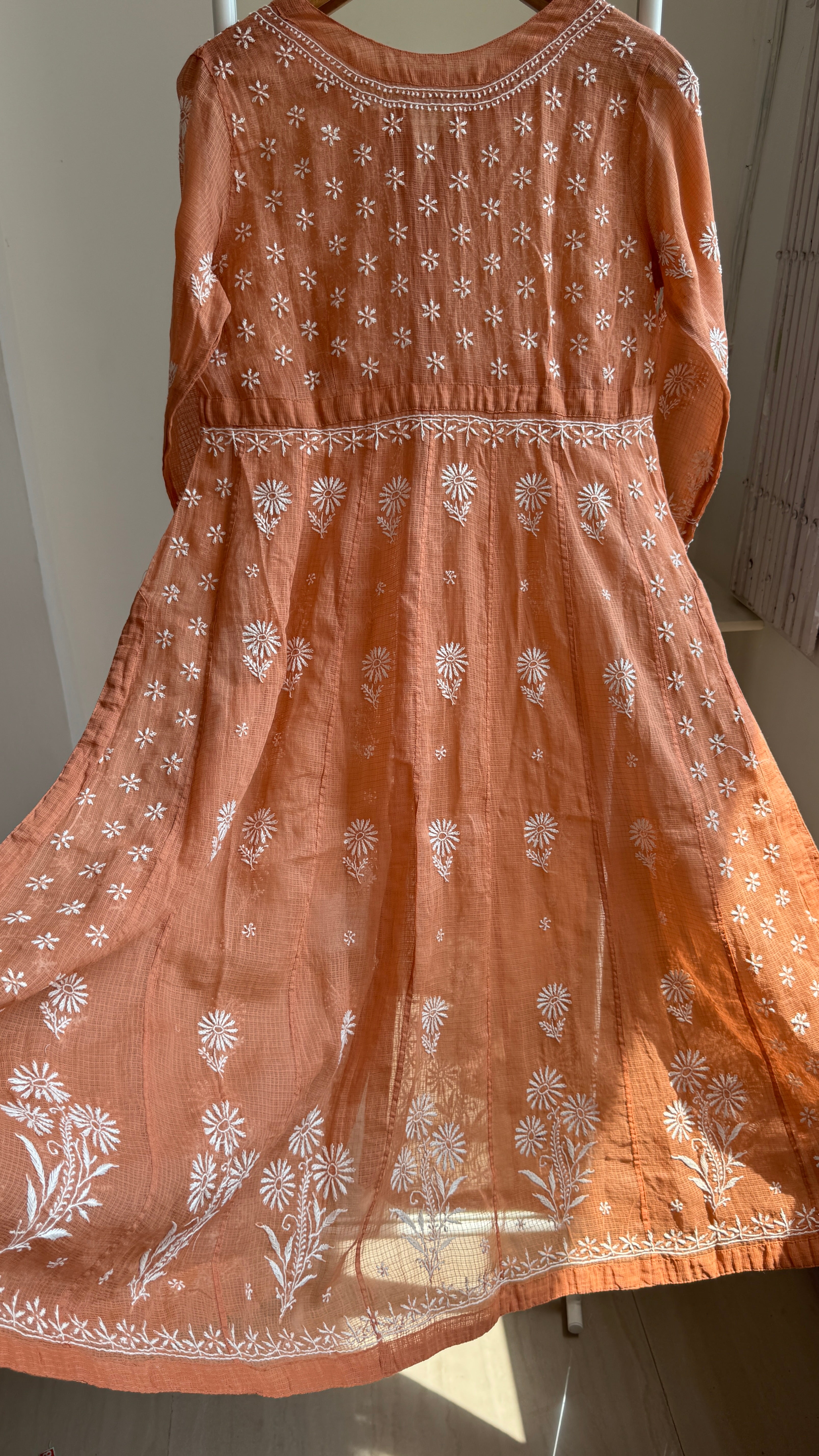 Kota Cotton Chikankari Anarkali - Burnt Orange - SITARA Collection