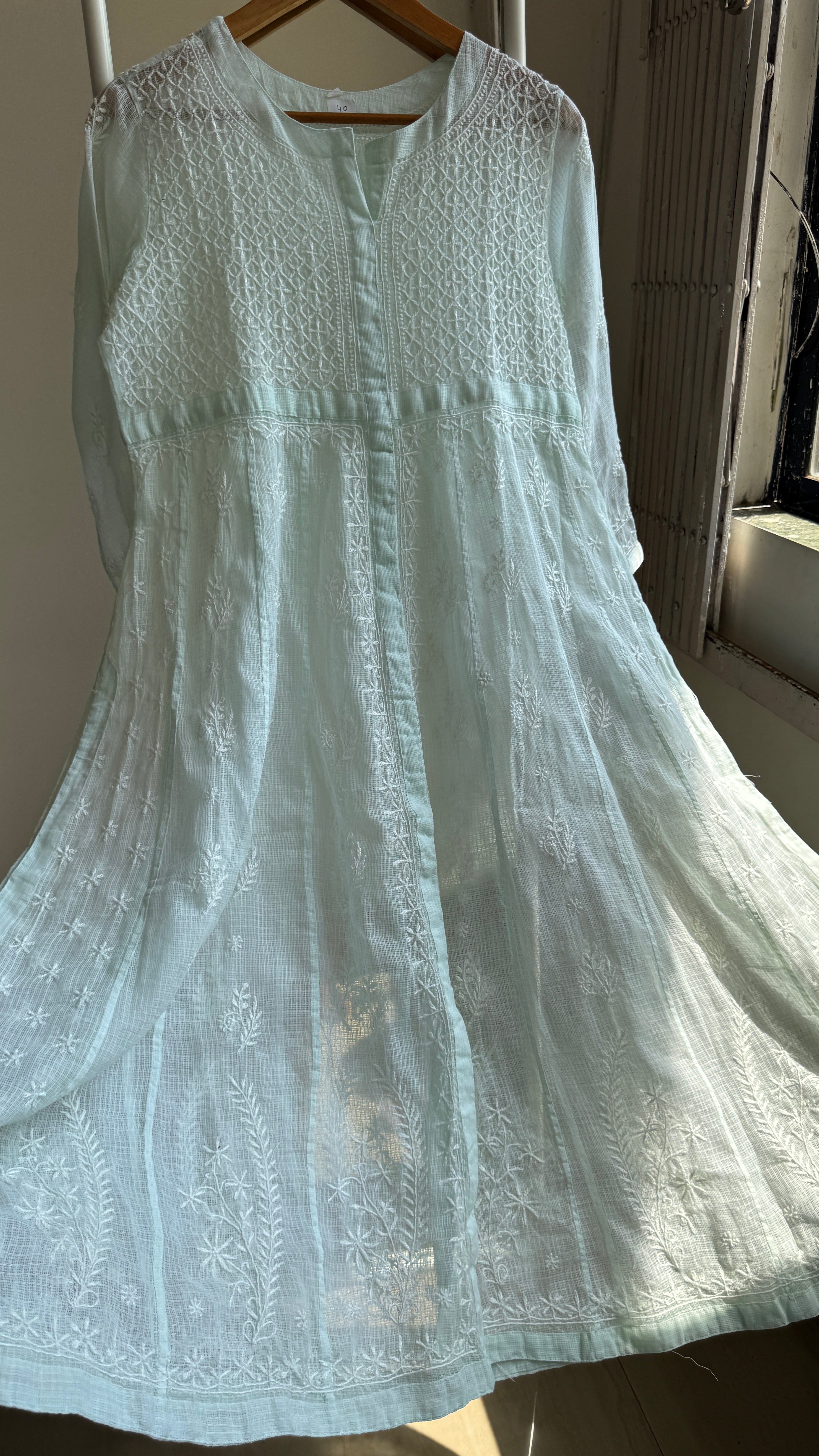 Kota Cotton Chikankari Anarkali - Green - SITARA Collection