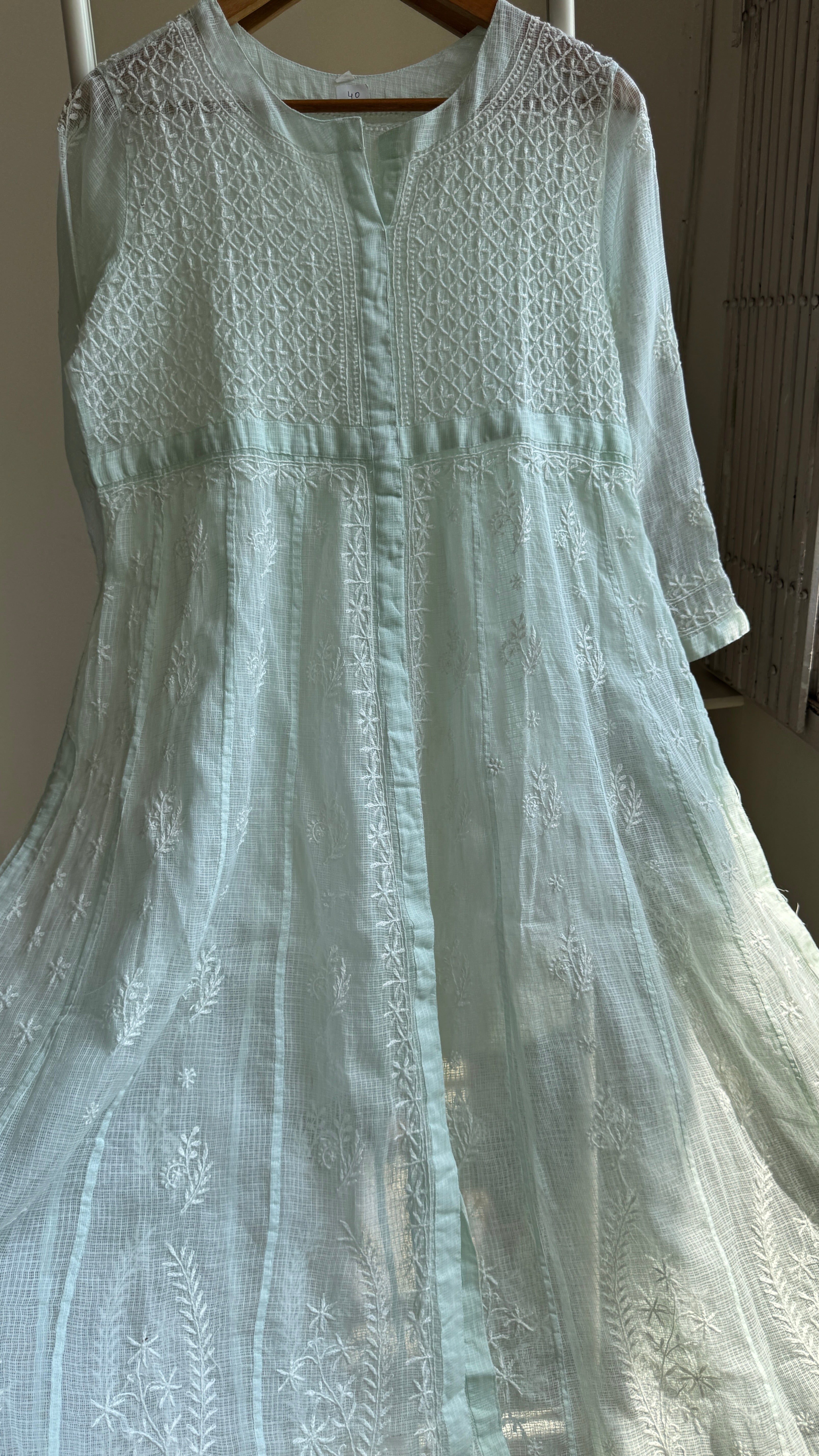 Kota Cotton Chikankari Anarkali - Green - SITARA Collection