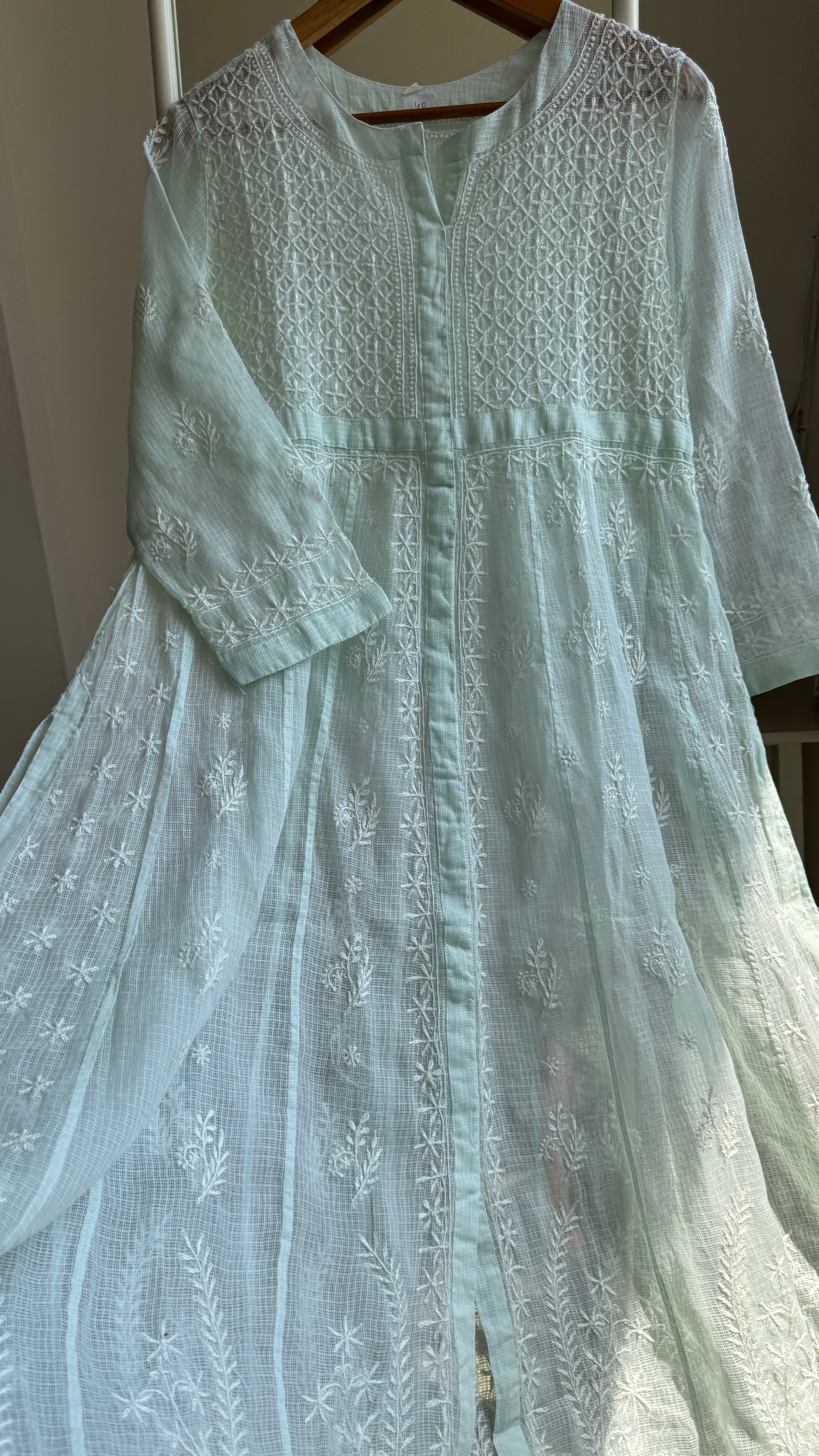 Kota Cotton Chikankari Anarkali - Green - SITARA Collection