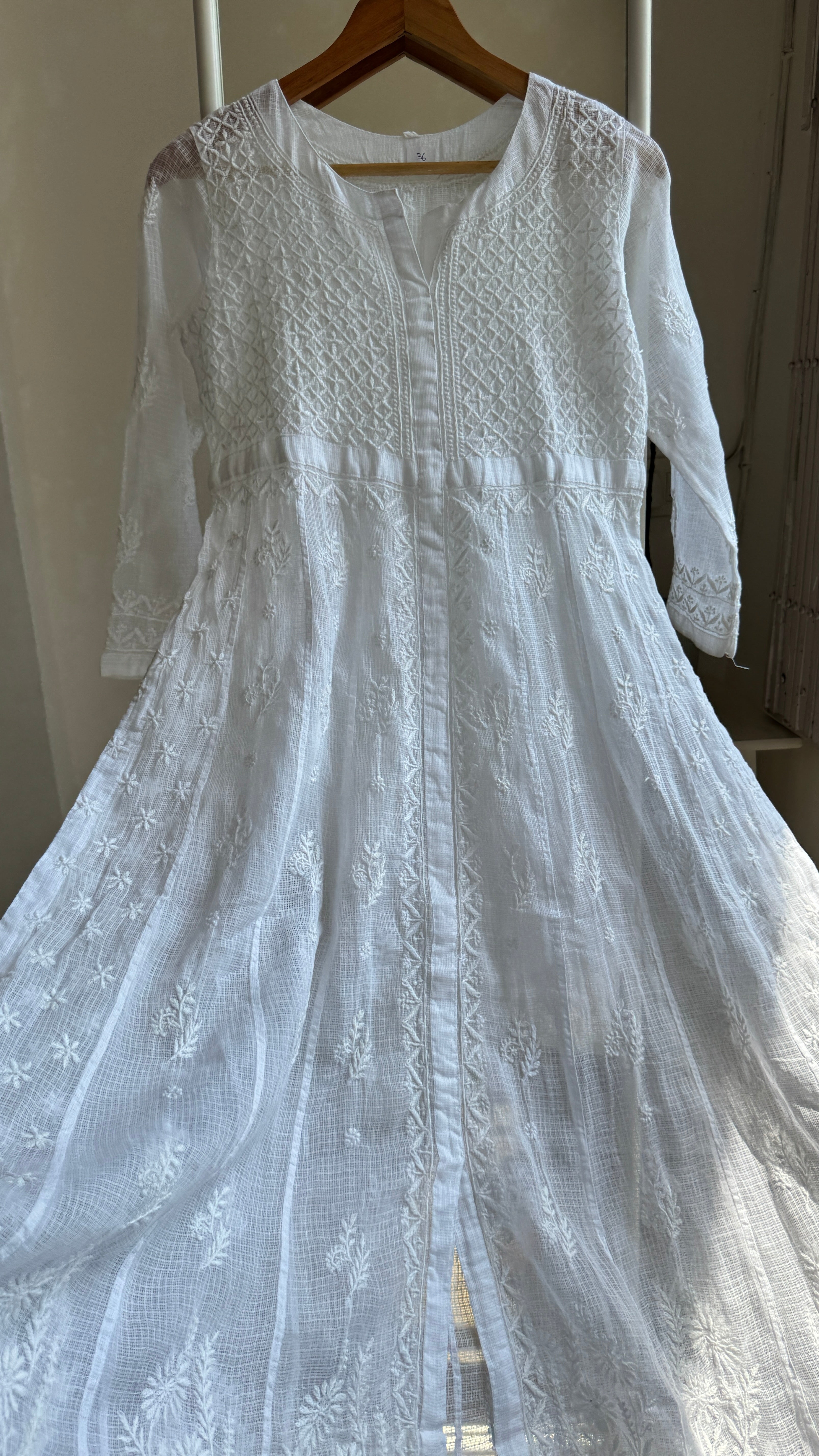 Kota Cotton Chikankari Anarkali - White- SITARA Collection