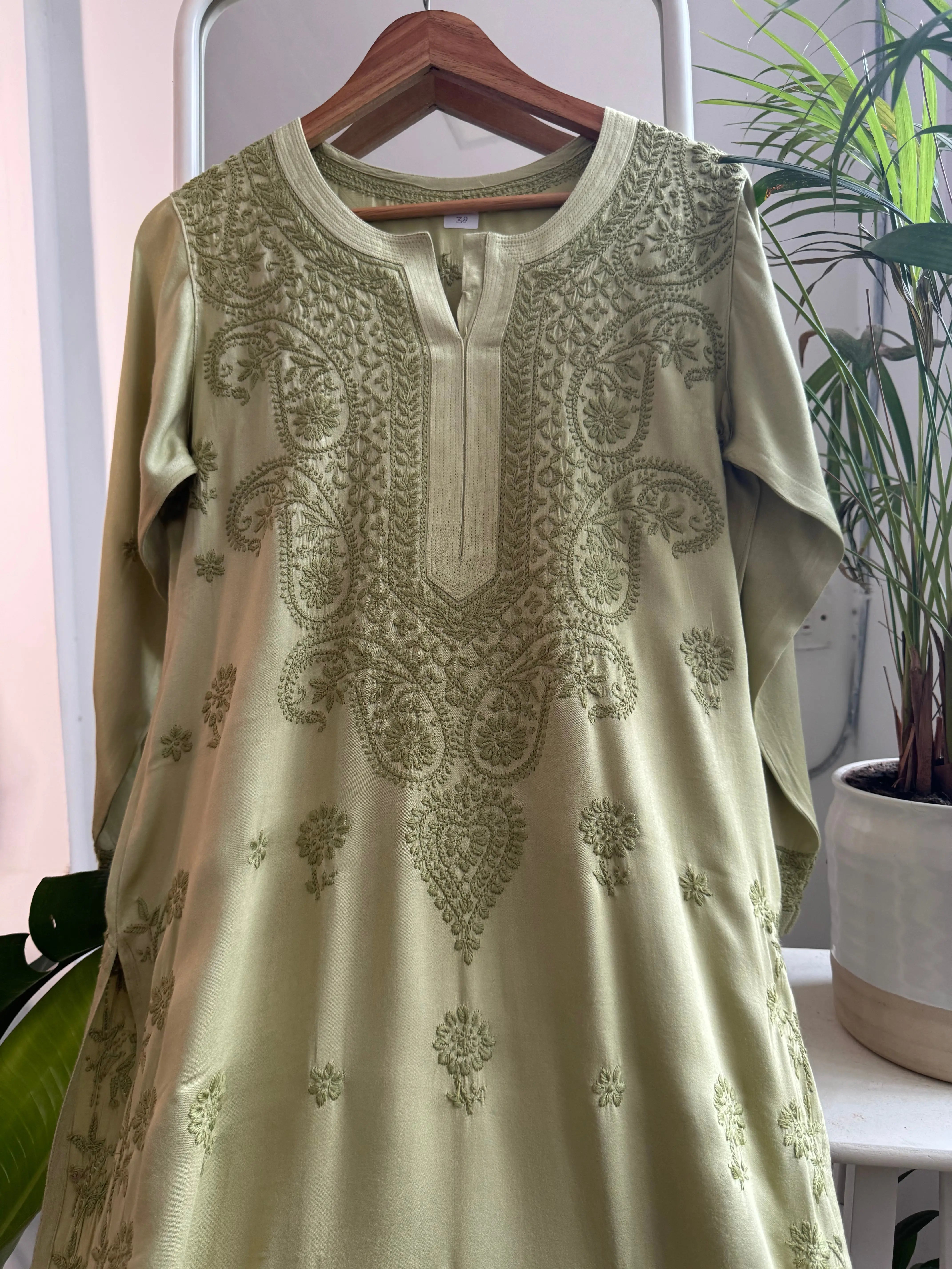 Cotton Chikankari Kurti - Green ARIAA CHIKANKARI