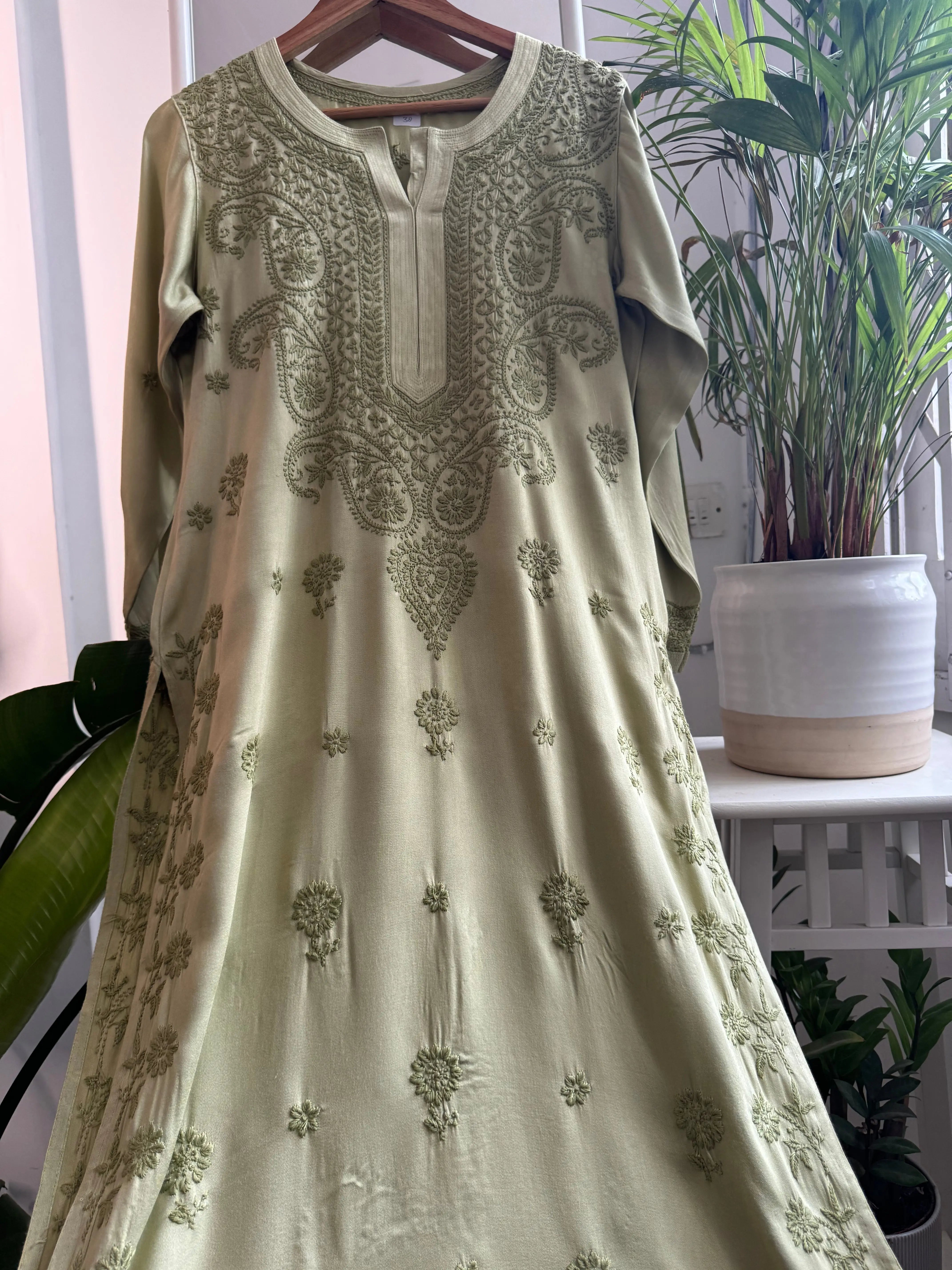 Cotton Chikankari Kurti - Green ARIAA CHIKANKARI