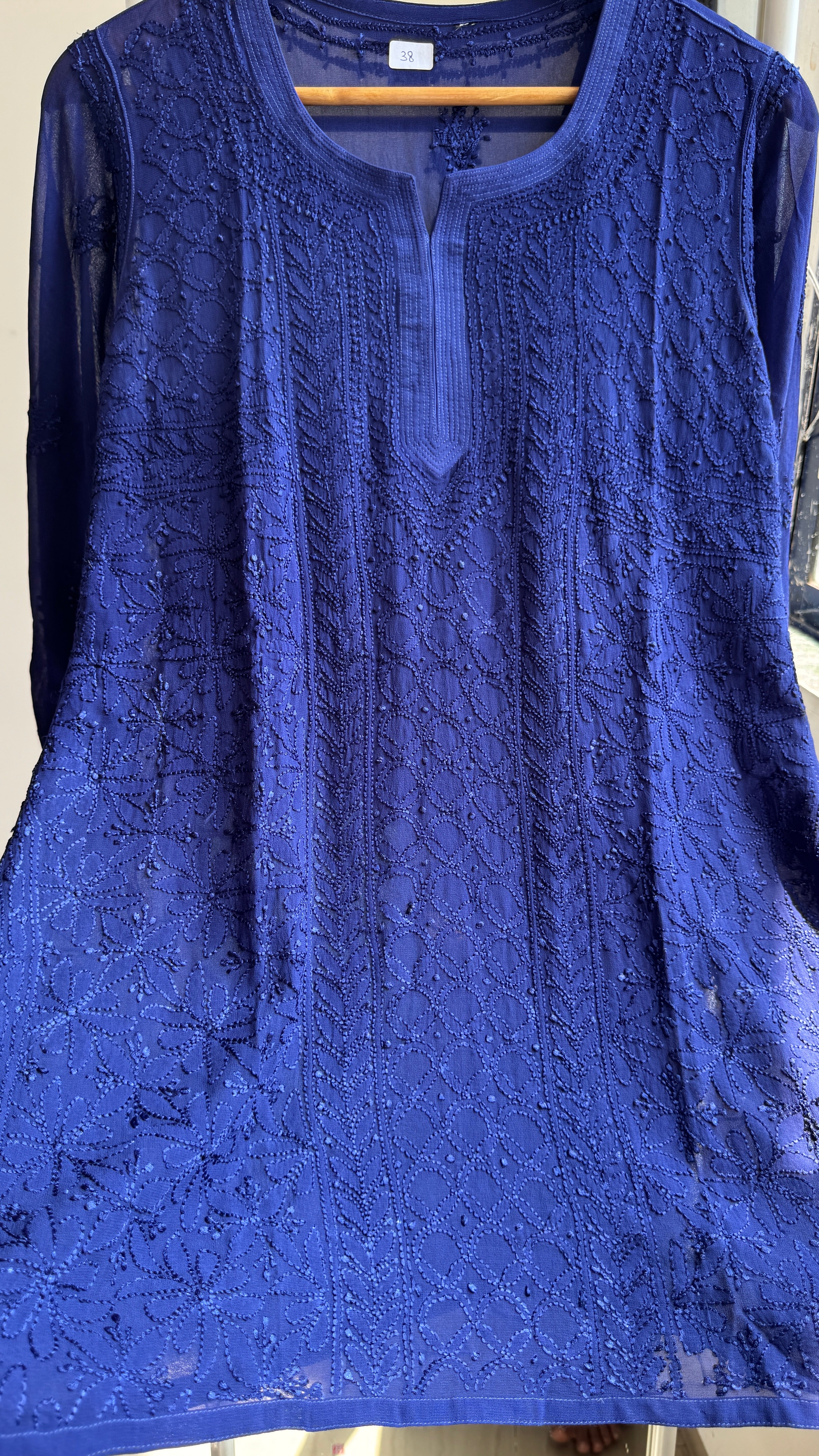 Chikankari Viscose Georgette short Top in Navy Blue