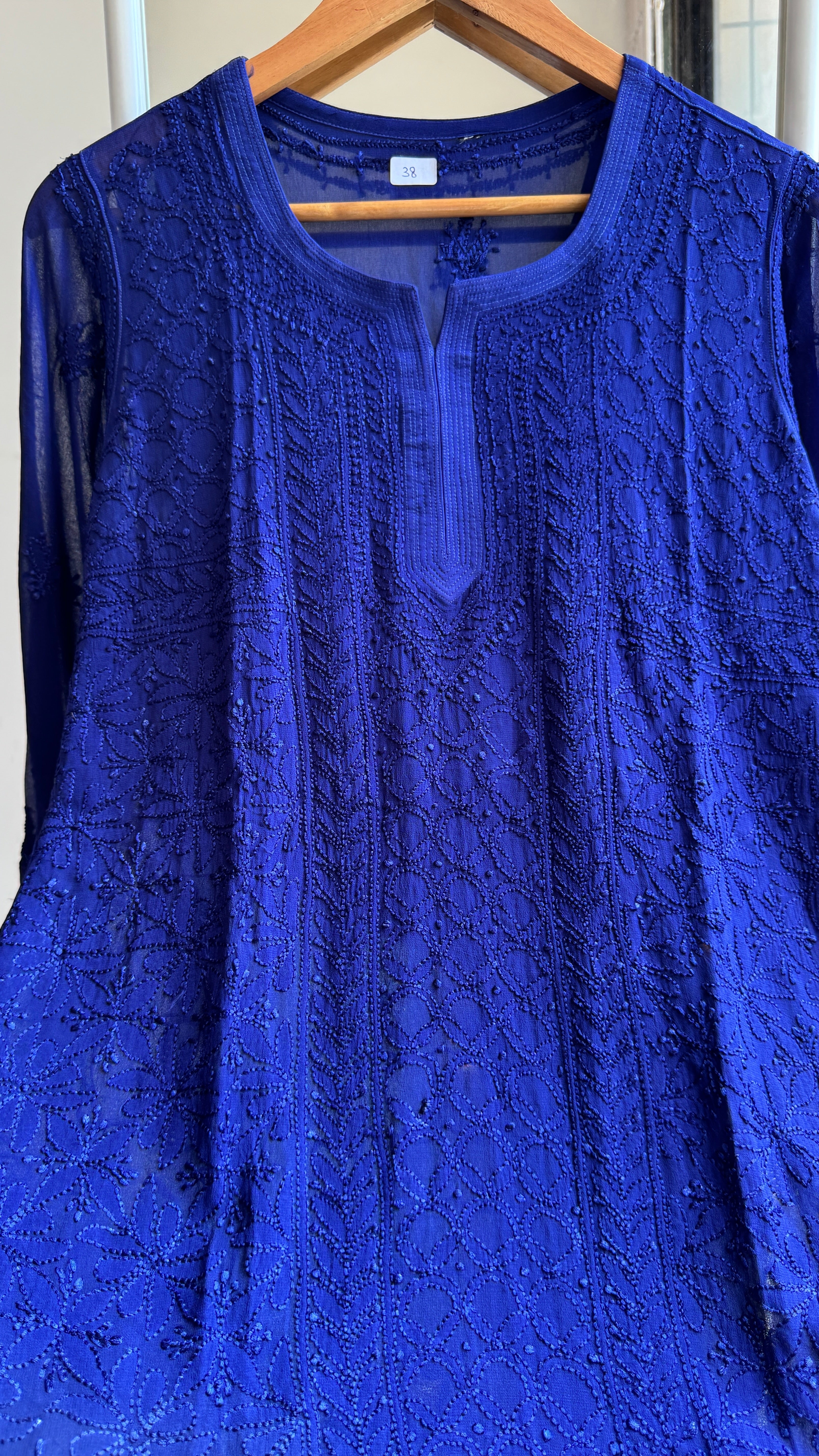 Chikankari Viscose Georgette short Top in Navy Blue