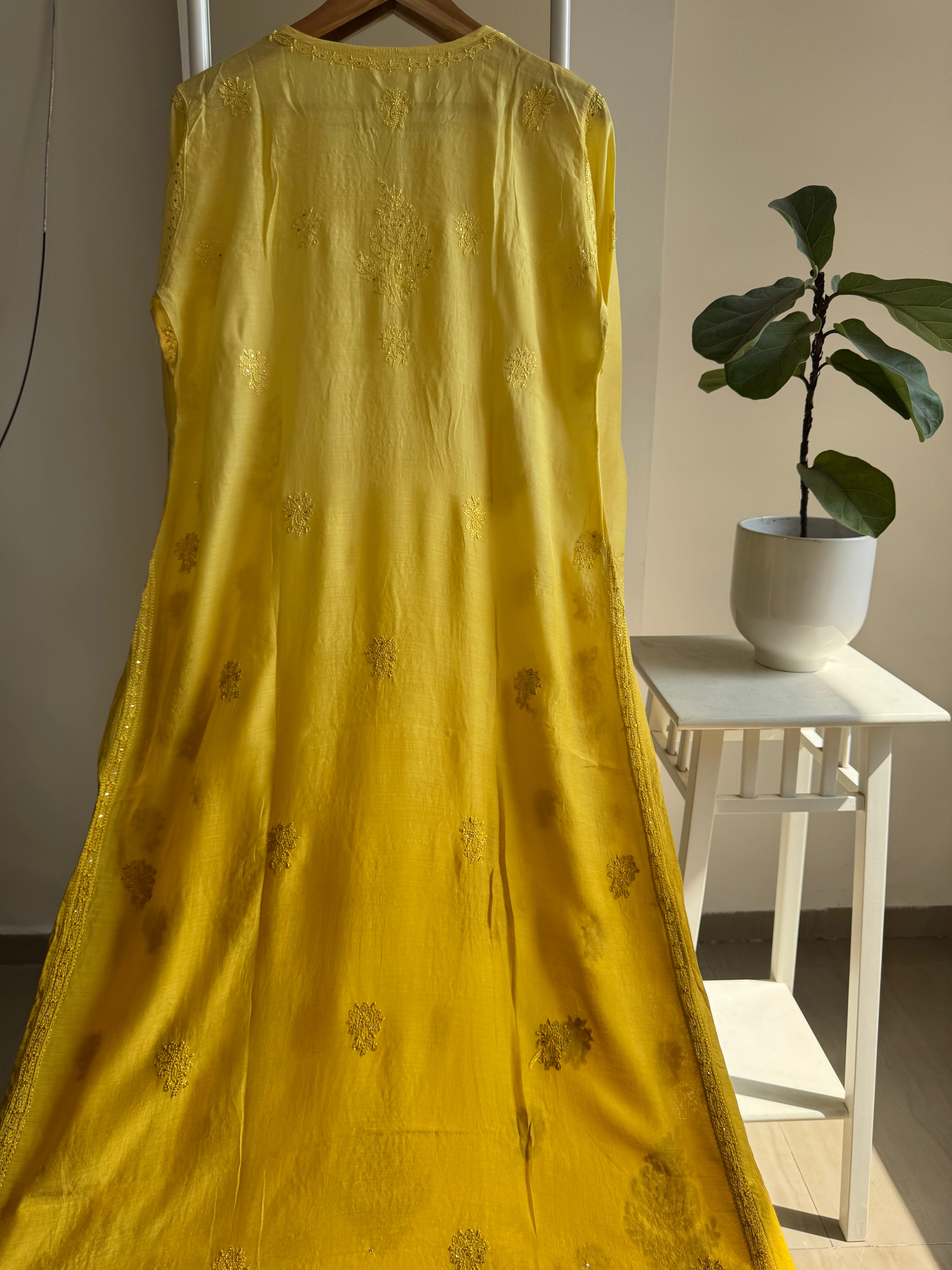 Muslin Chikankari Kurti with Mukaish work - Canary Yellow