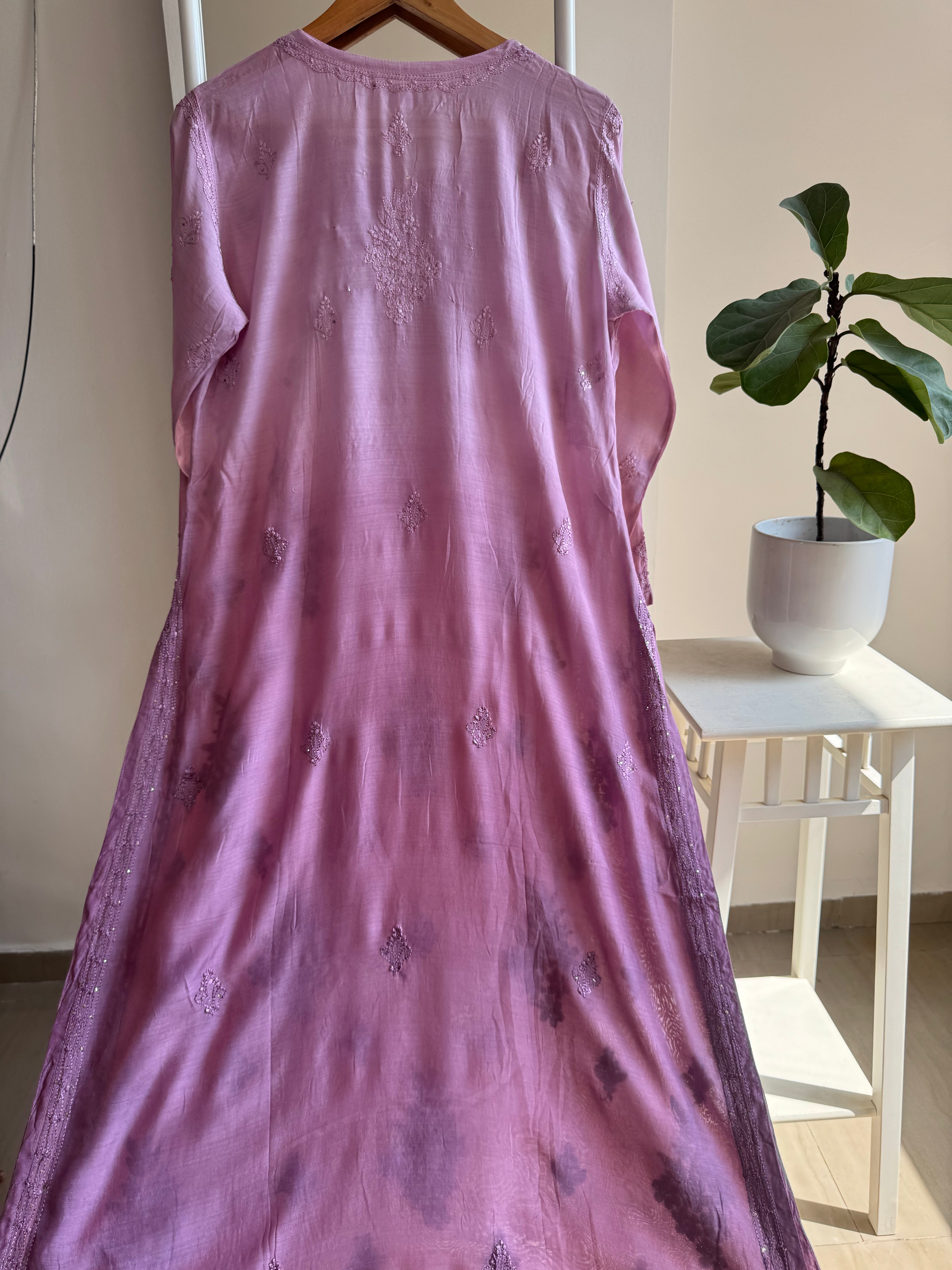 Muslin Chikankari Kurti with Mukaish work - Lavander Ombre ARIAA CHIKANKARI