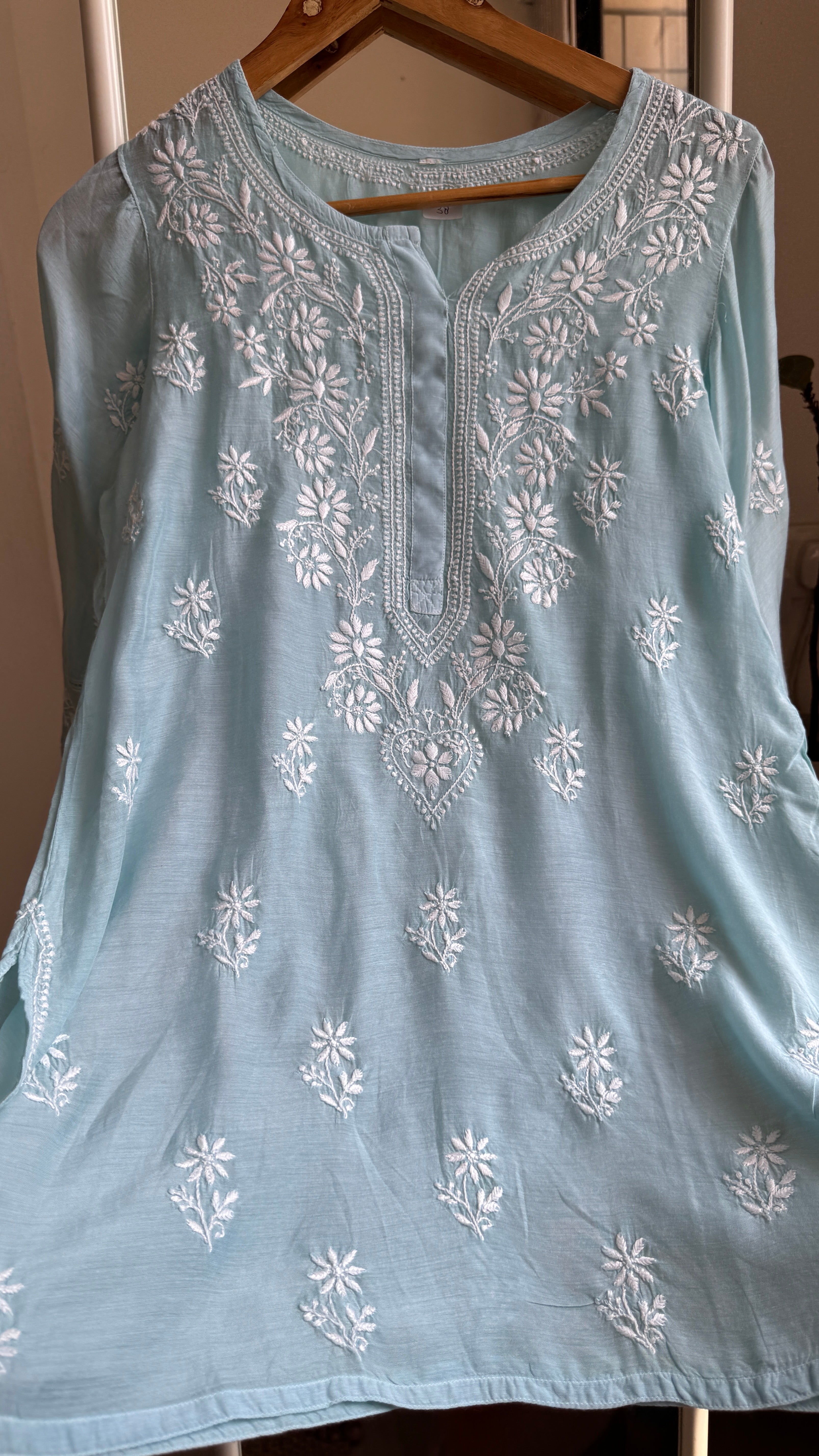 Chikankari Muslin short Top in Sea Green - HOOR Collection
