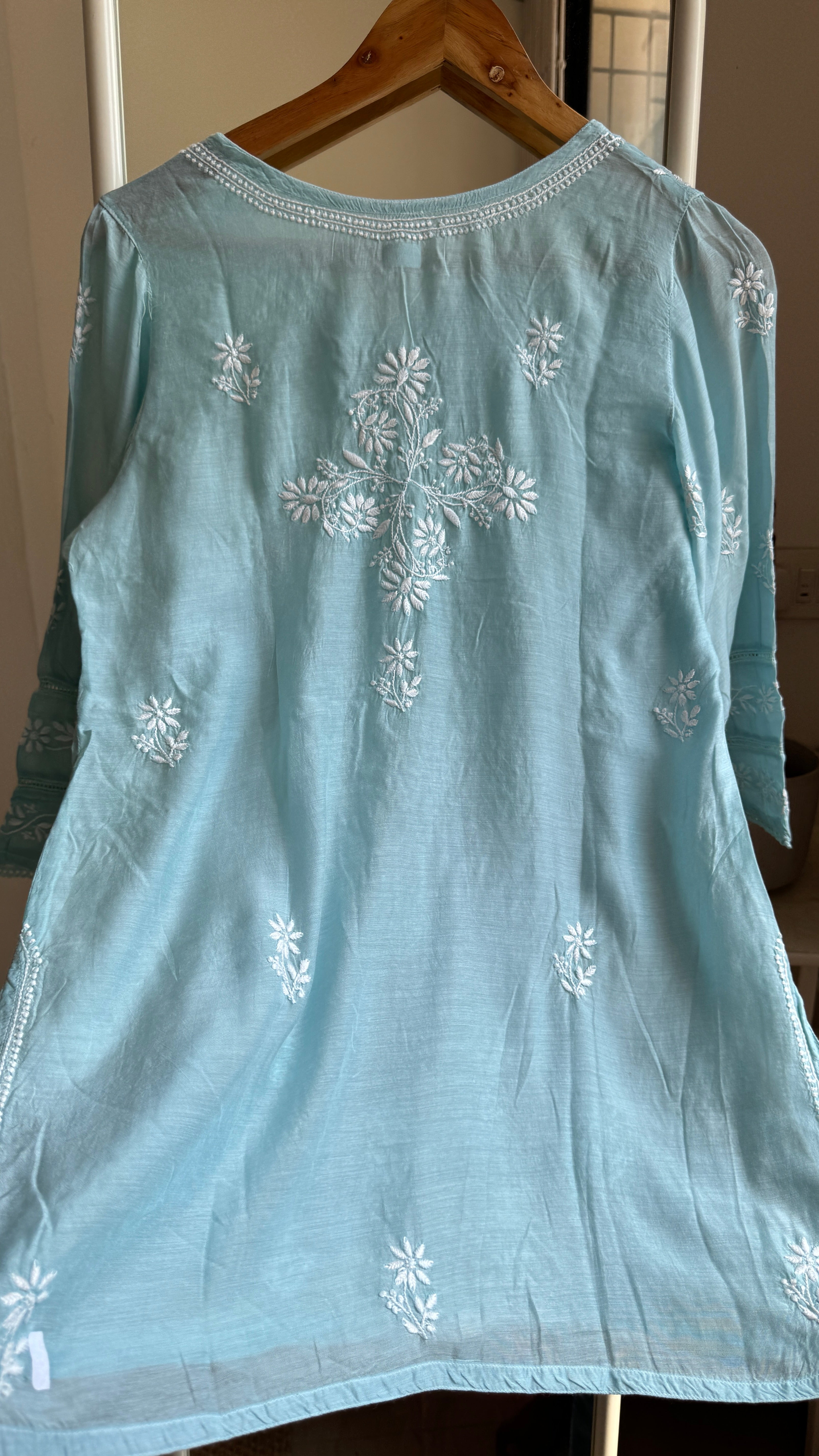 Chikankari Muslin short Top in Sea Green - HOOR Collection