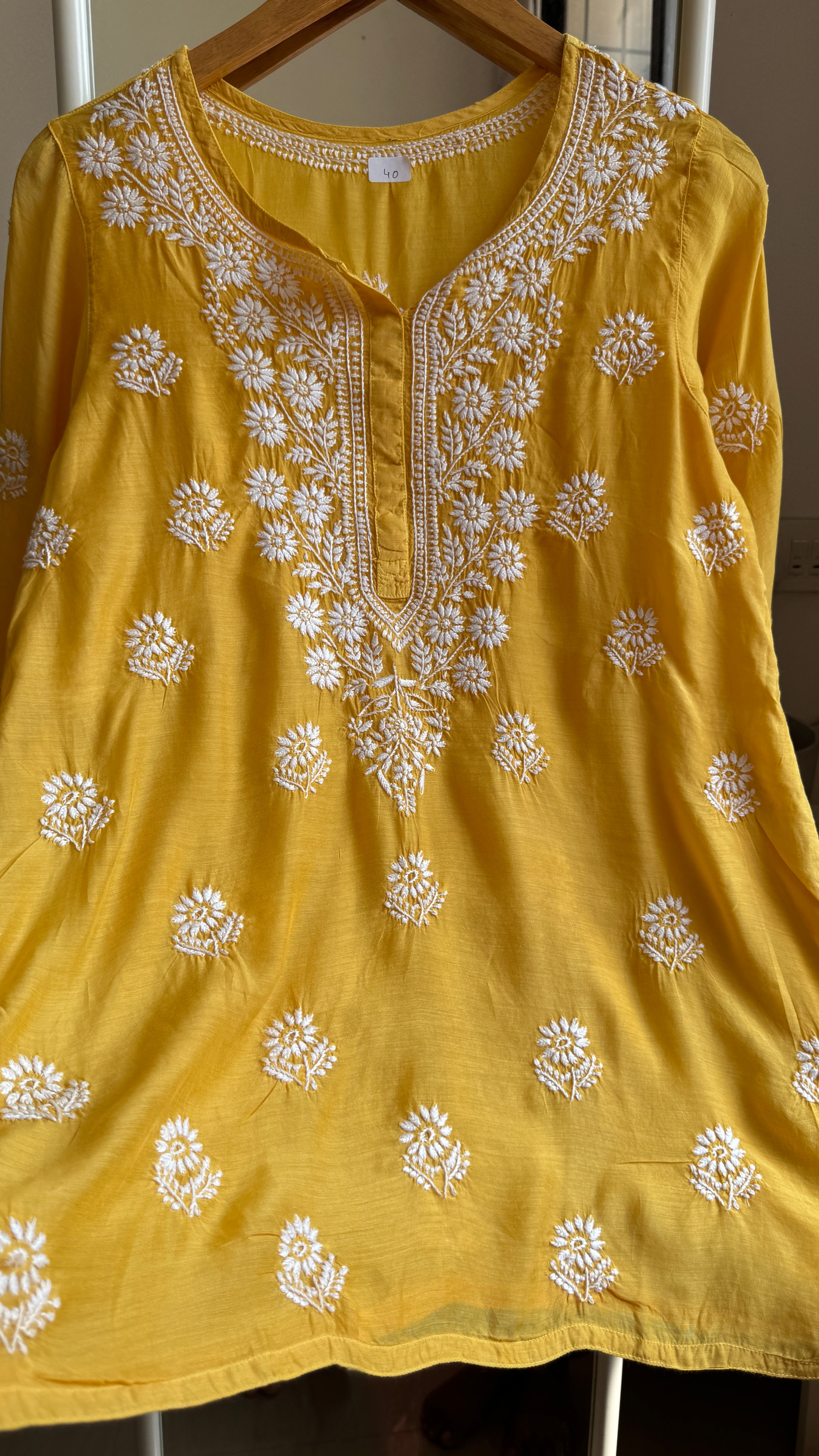 Chikankari Muslin short Top in Mustard Yellow - HOOR Collection