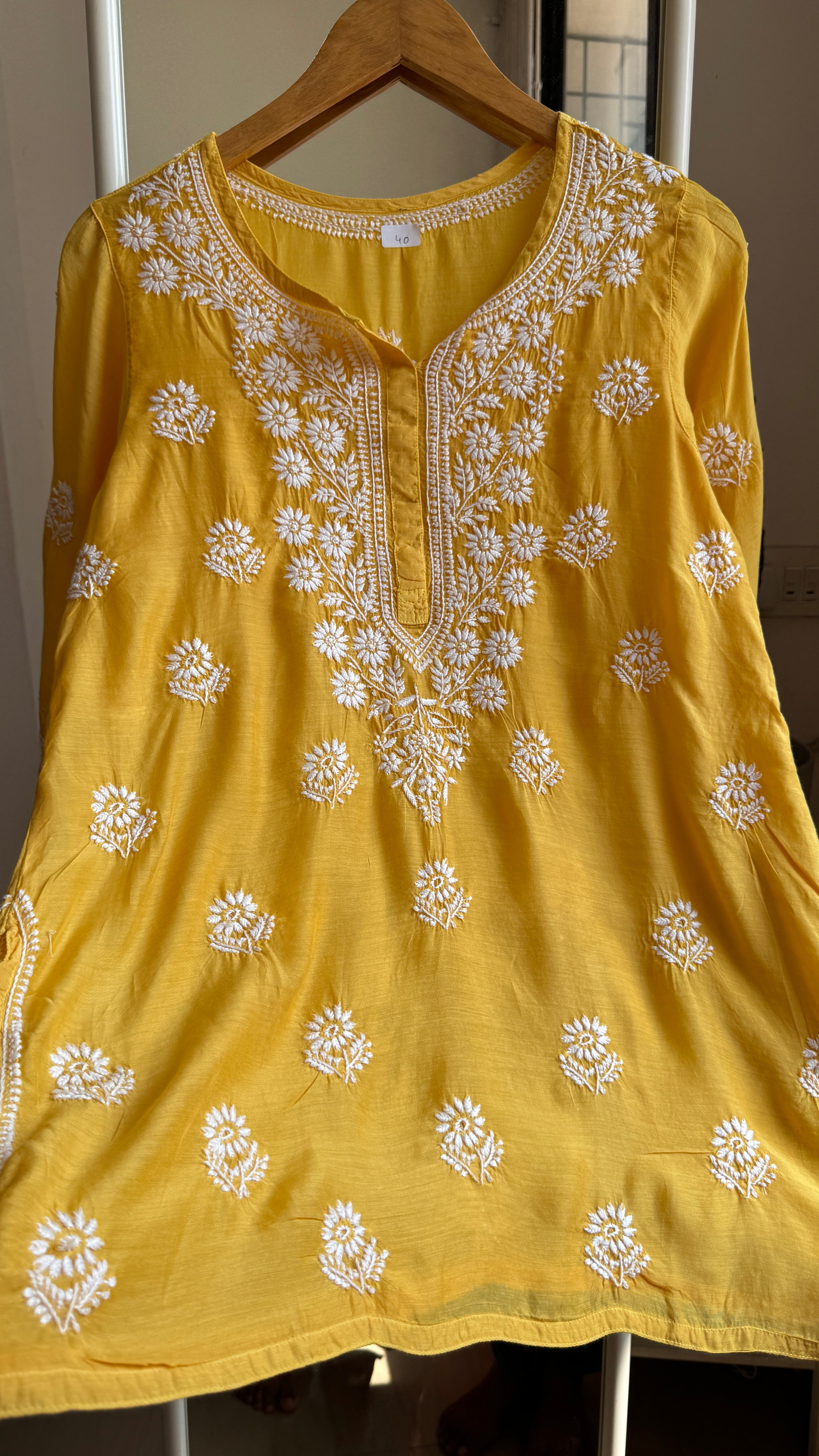 Chikankari Muslin short Top in Mustard Yellow - HOOR Collection
