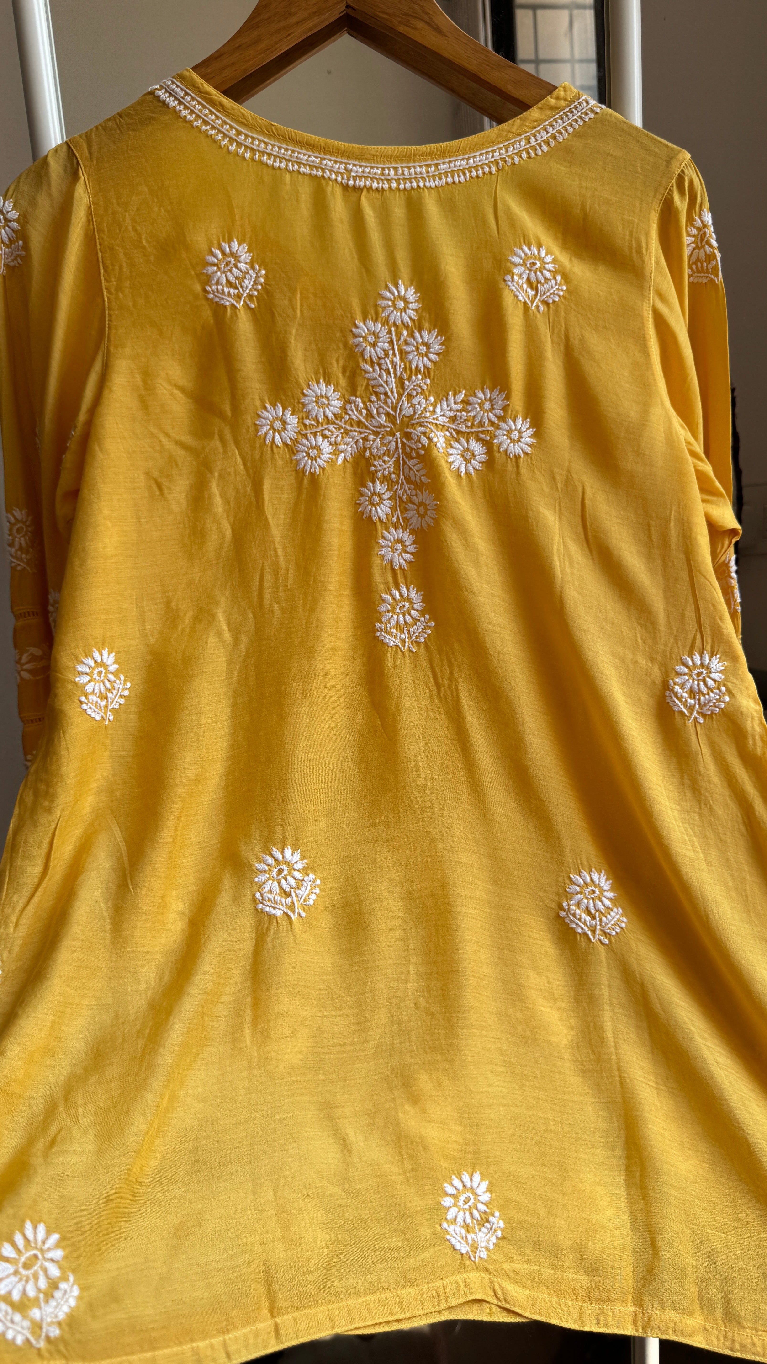 Chikankari Muslin short Top in Mustard Yellow - HOOR Collection