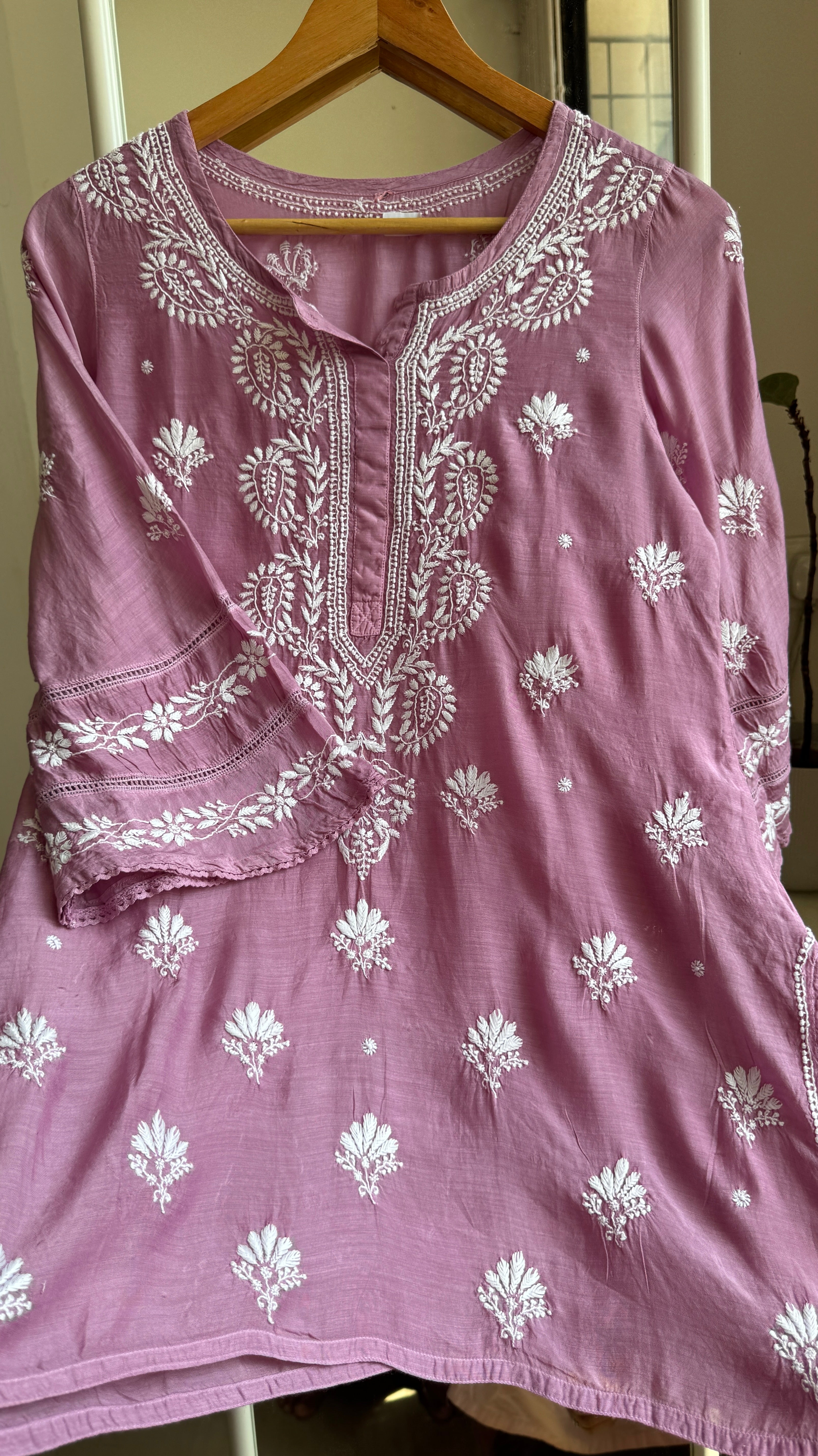 Chikankari Muslin short Top in Mauve - HOOR Collection