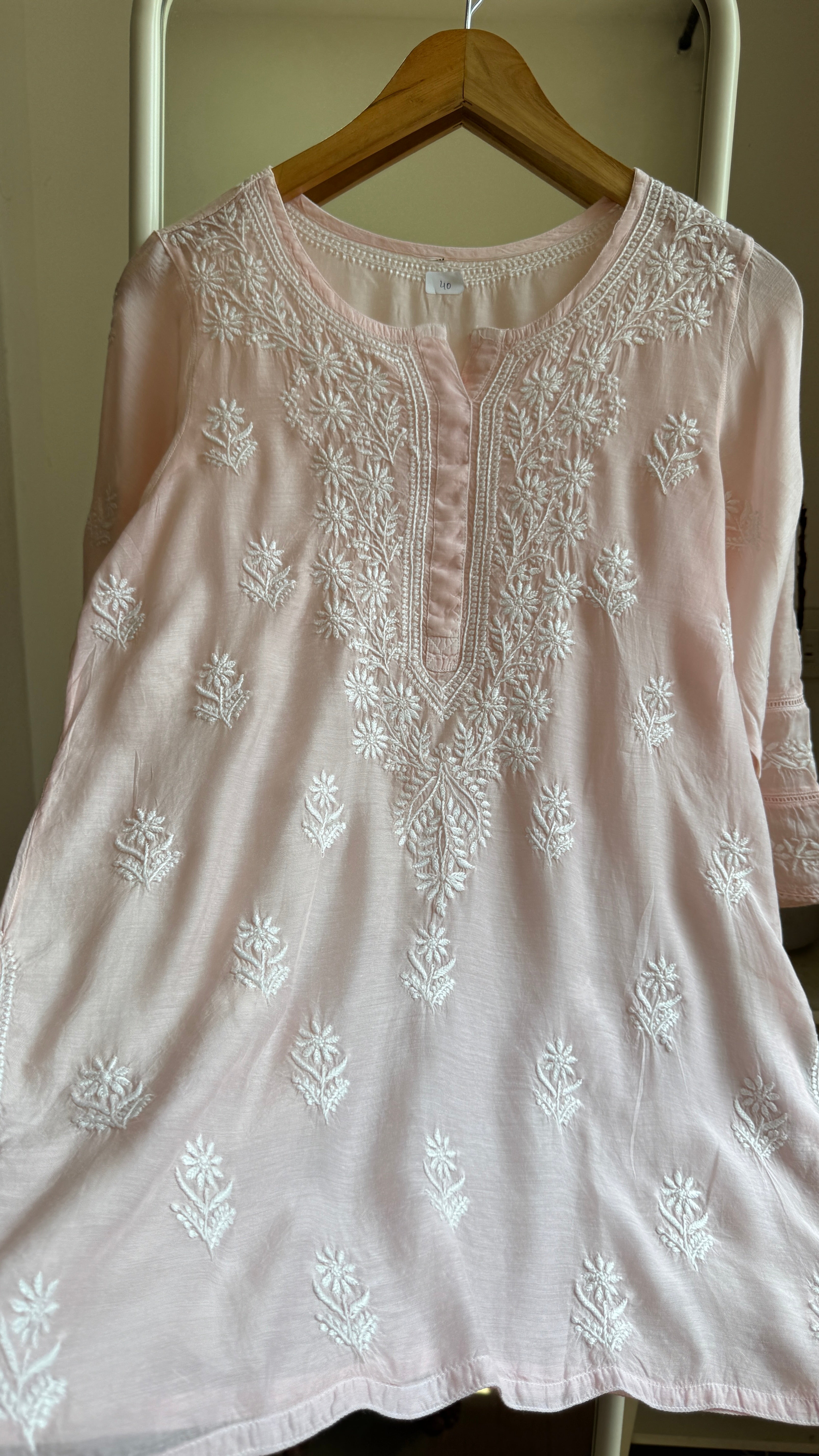 Chikankari Muslin short Top in Pale Pink - HOOR Collection