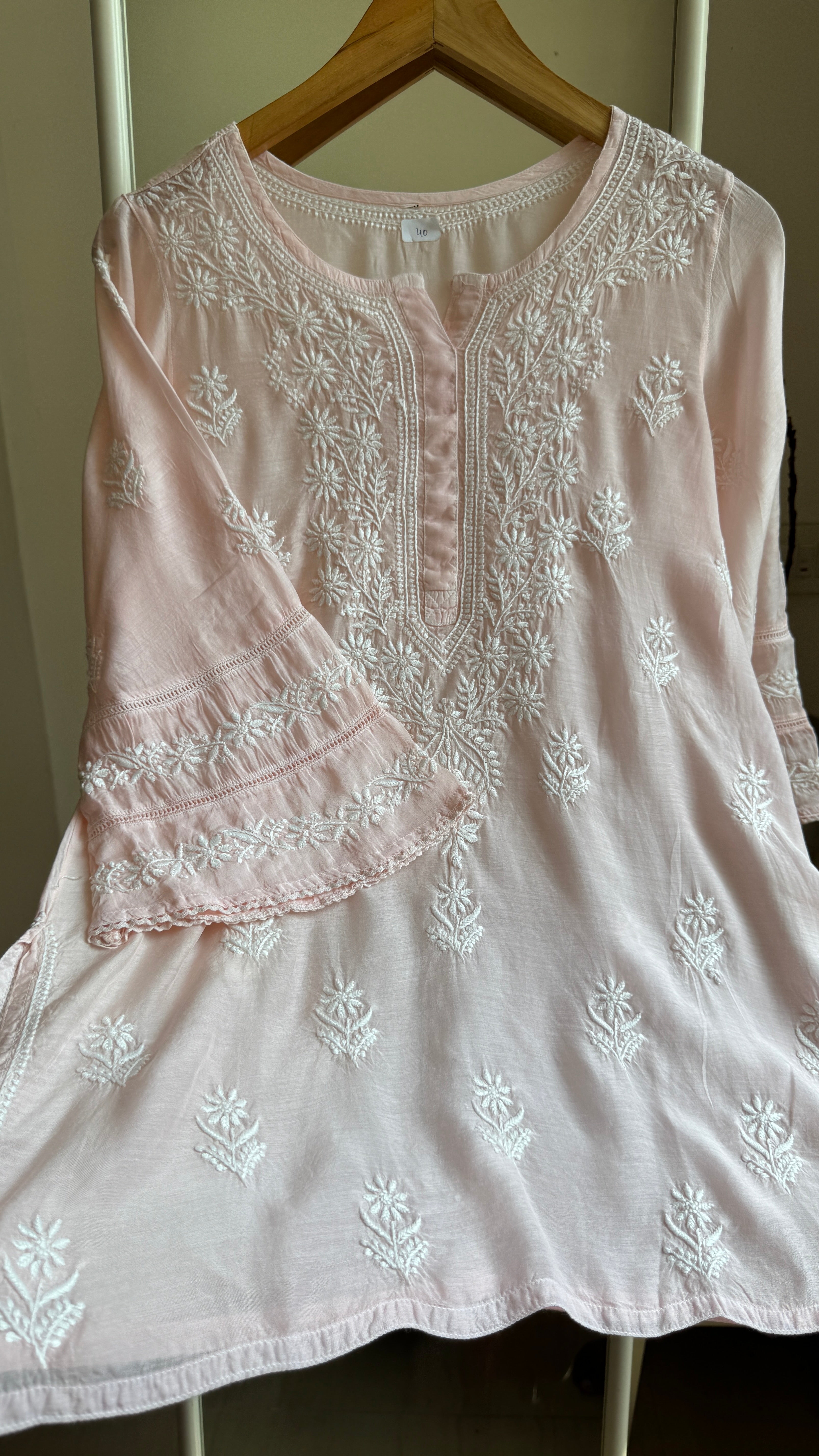 Chikankari Muslin short Top in Pale Pink - HOOR Collection