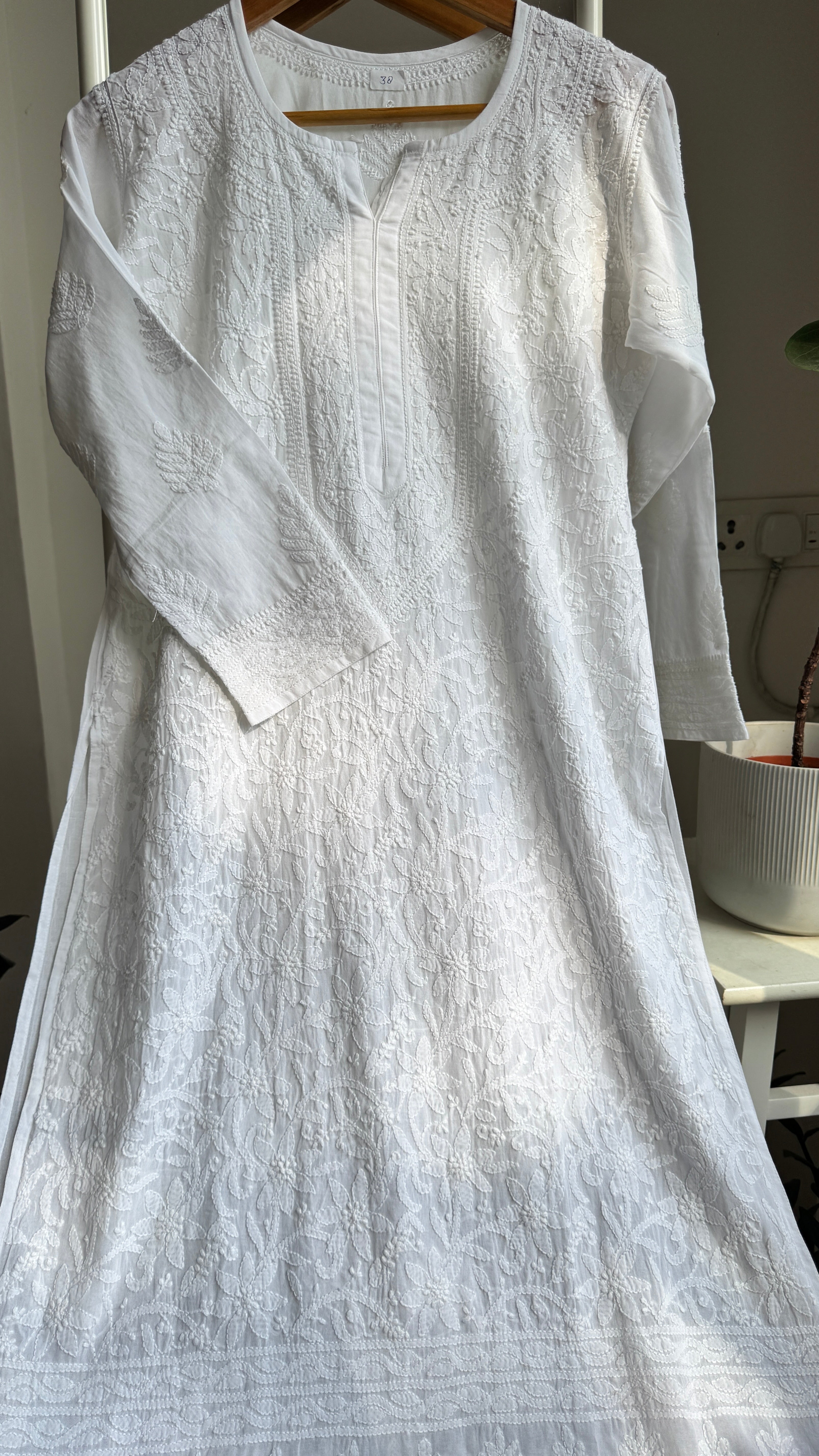 Pure Cotton Chikankari Full Jaal Kurti - White - Naaz Collection