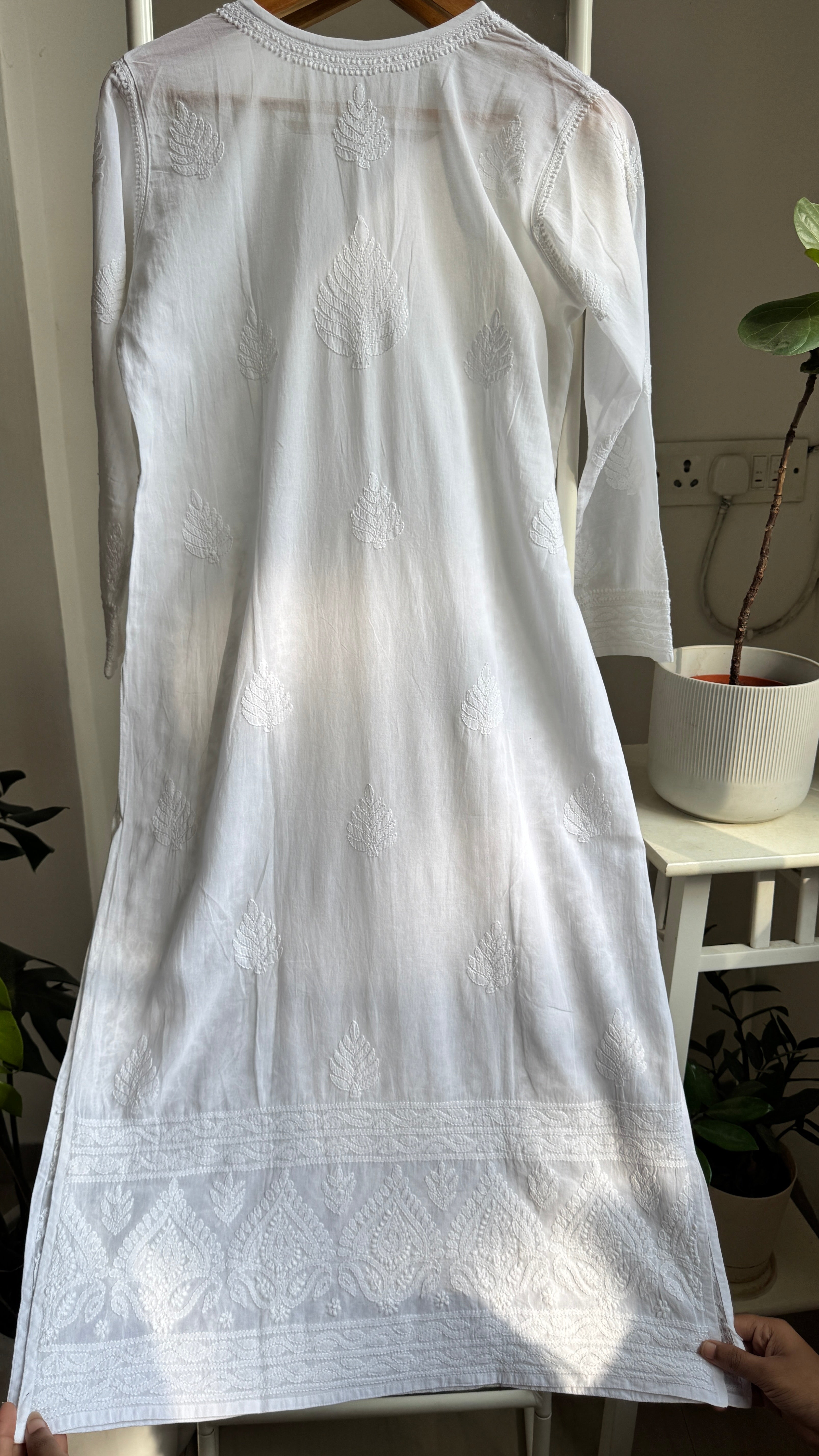 Pure Cotton Chikankari Full Jaal Kurti - White - Naaz Collection