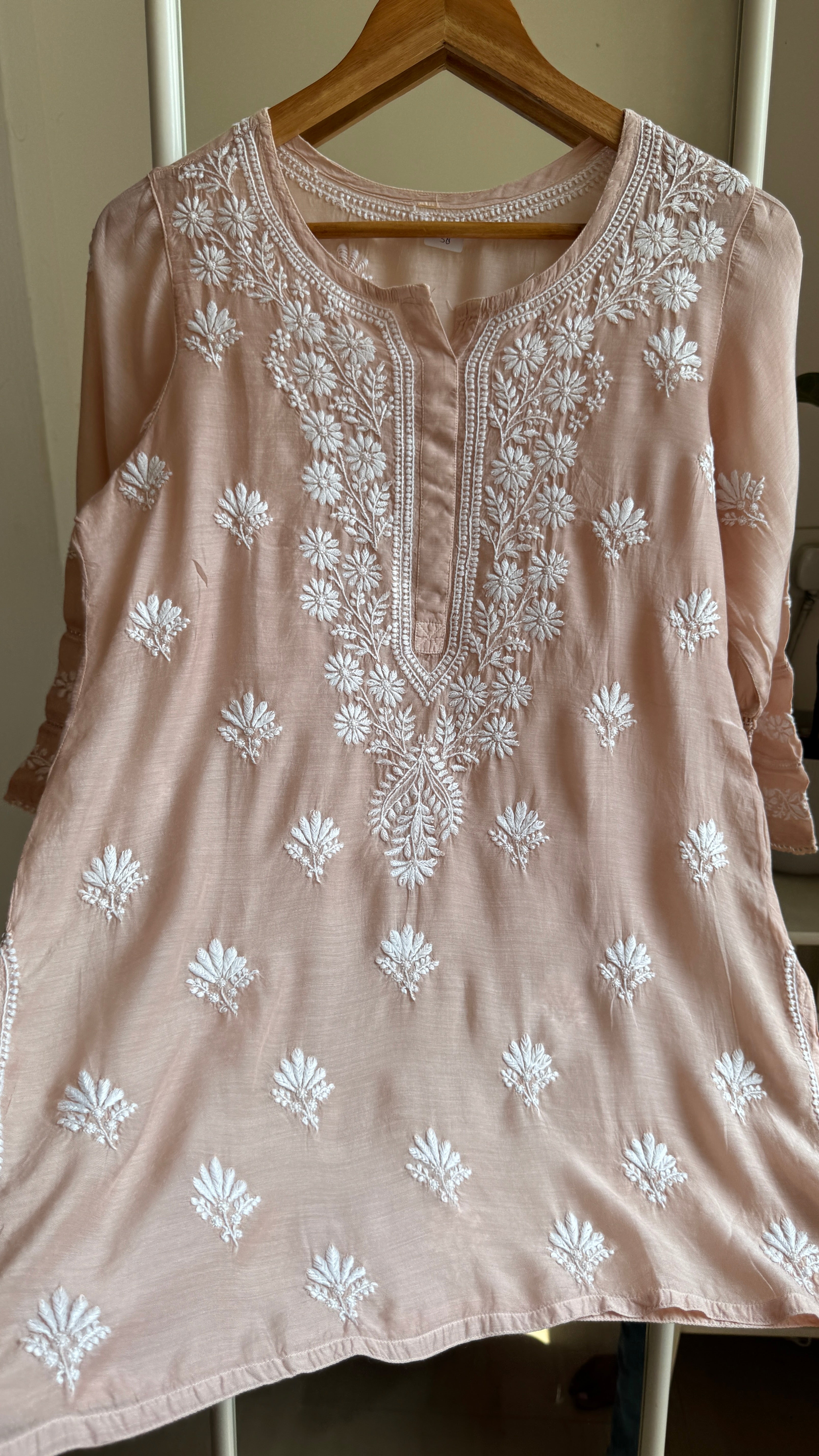 Chikankari Muslin short Top in Champagne Brown - HOOR Collection
