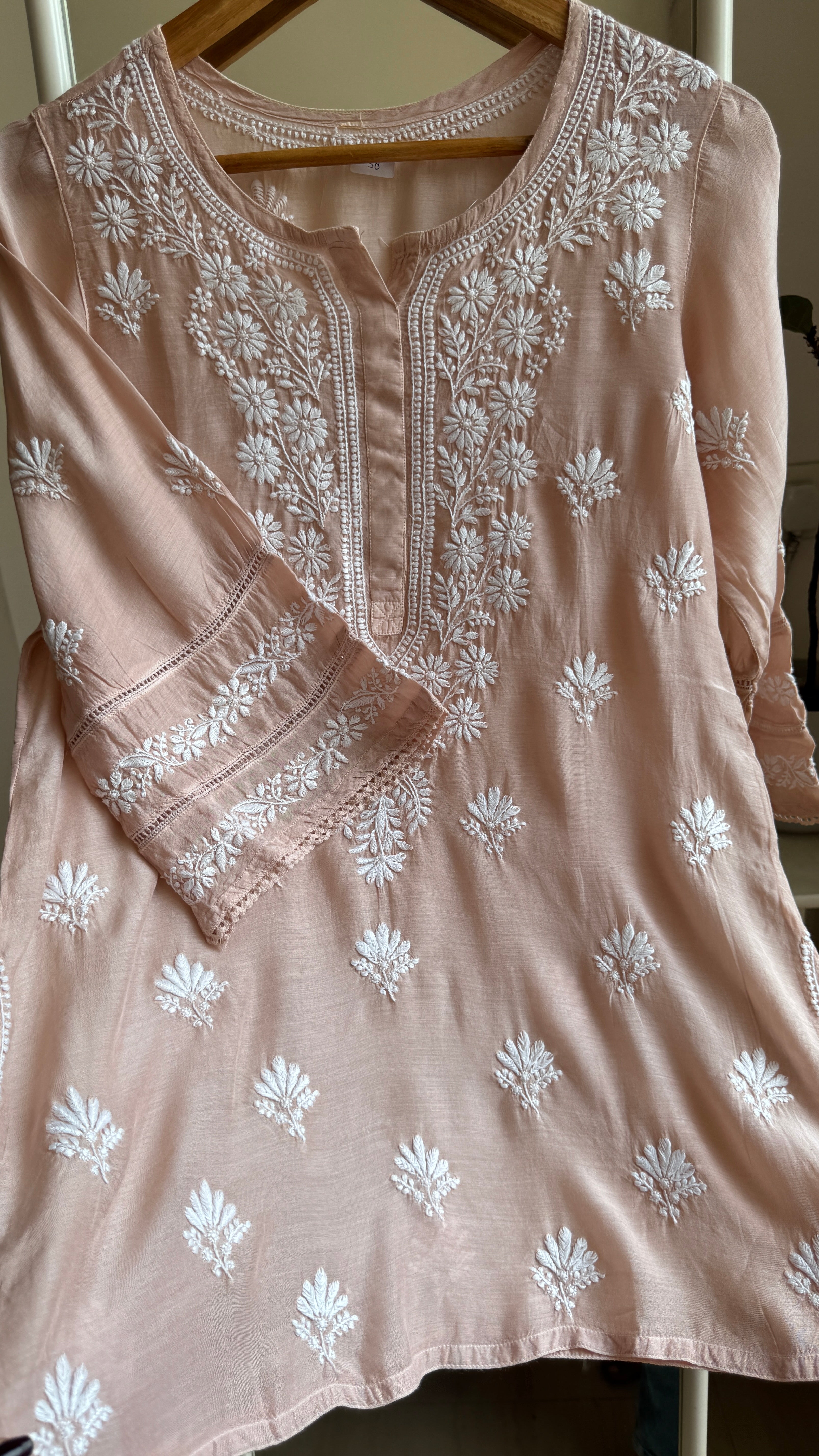 Chikankari Muslin short Top in Champagne Brown - HOOR Collection