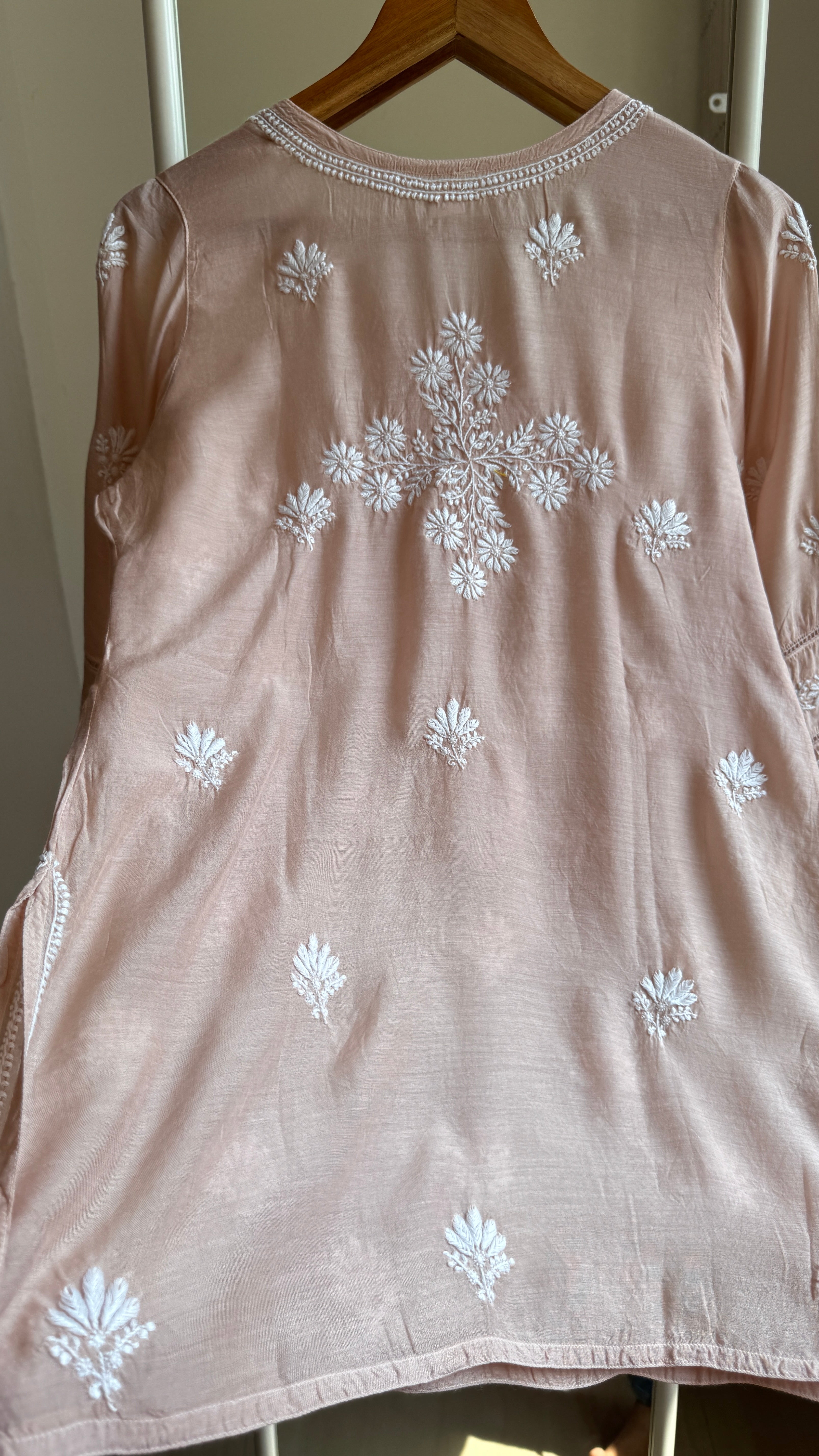 Chikankari Muslin short Top in Champagne Brown - HOOR Collection