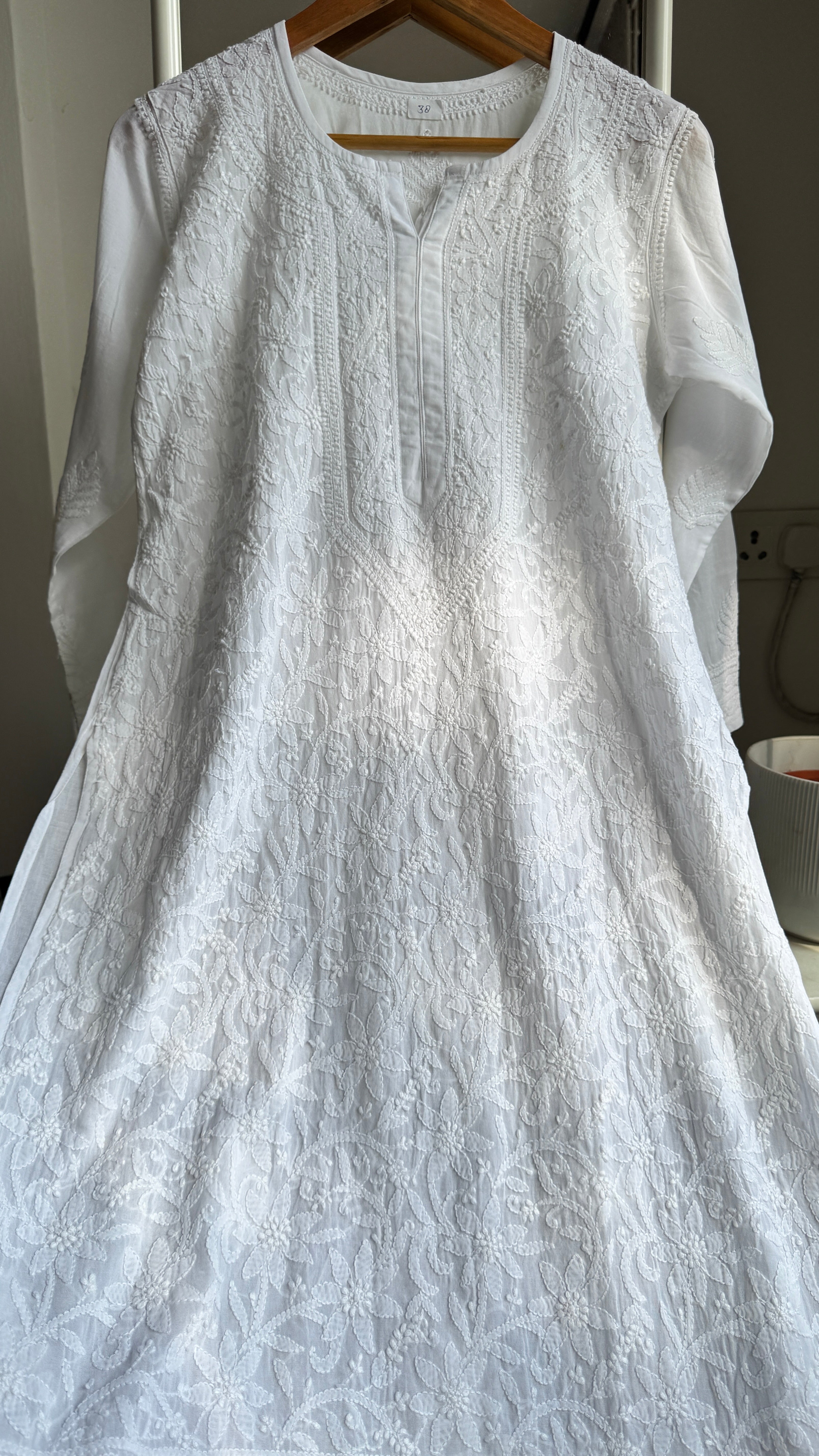 Pure Cotton Chikankari Full Jaal Kurti - White - Naaz Collection