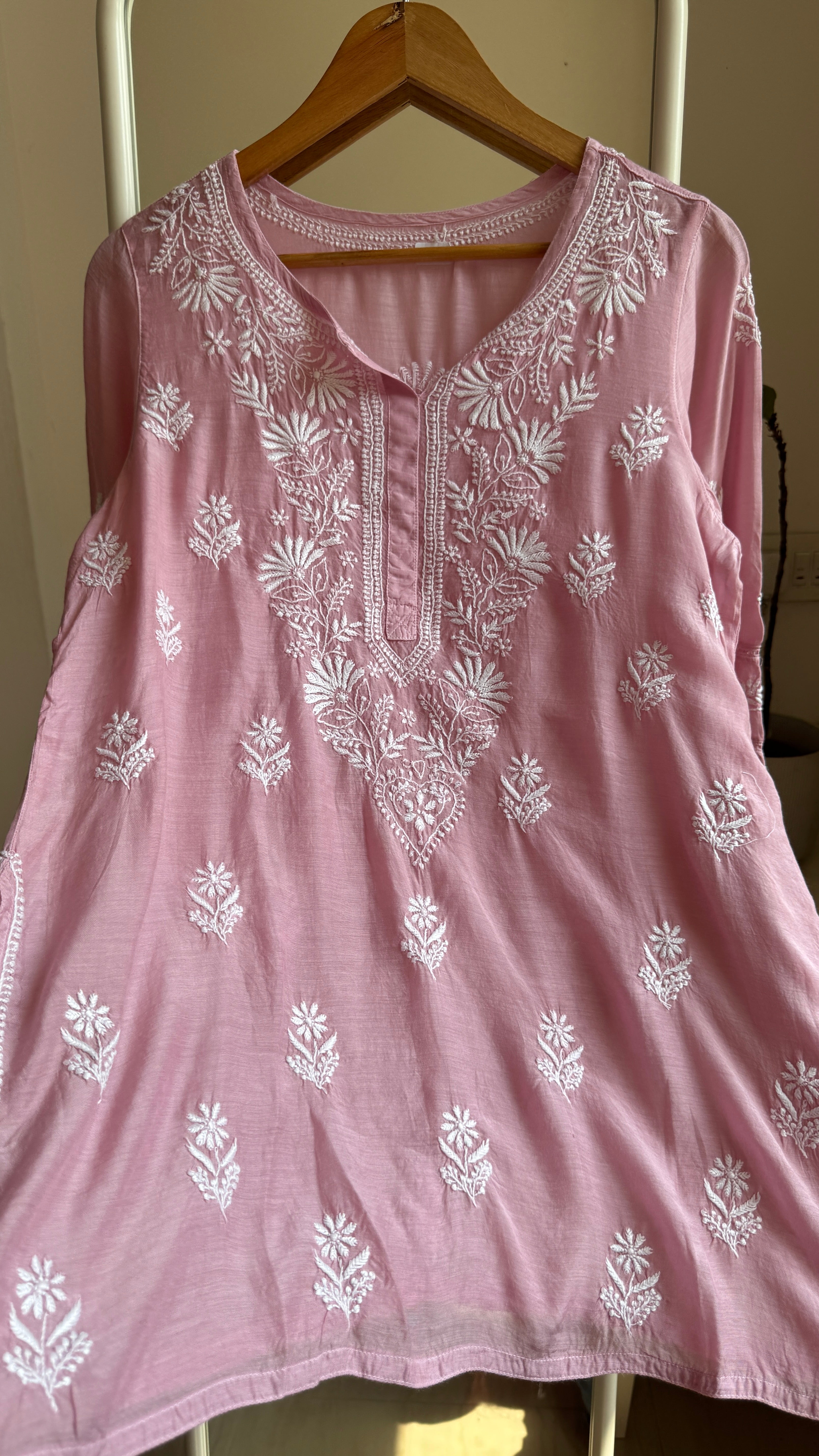 Chikankari Muslin short Top in Light Mauve - HOOR Collection