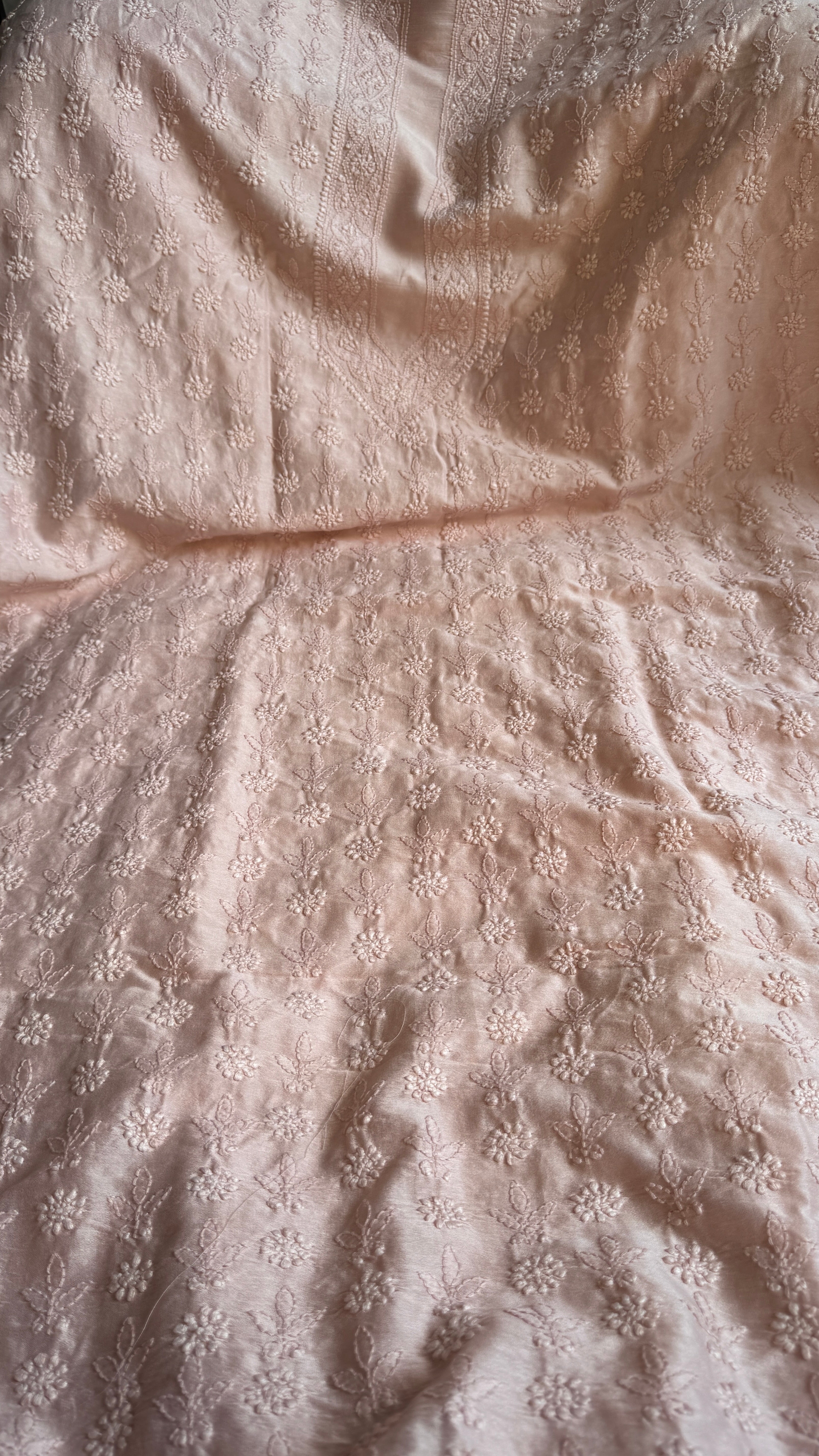 Chanderi Chikankari Kurta Length - Mens- Pale pink