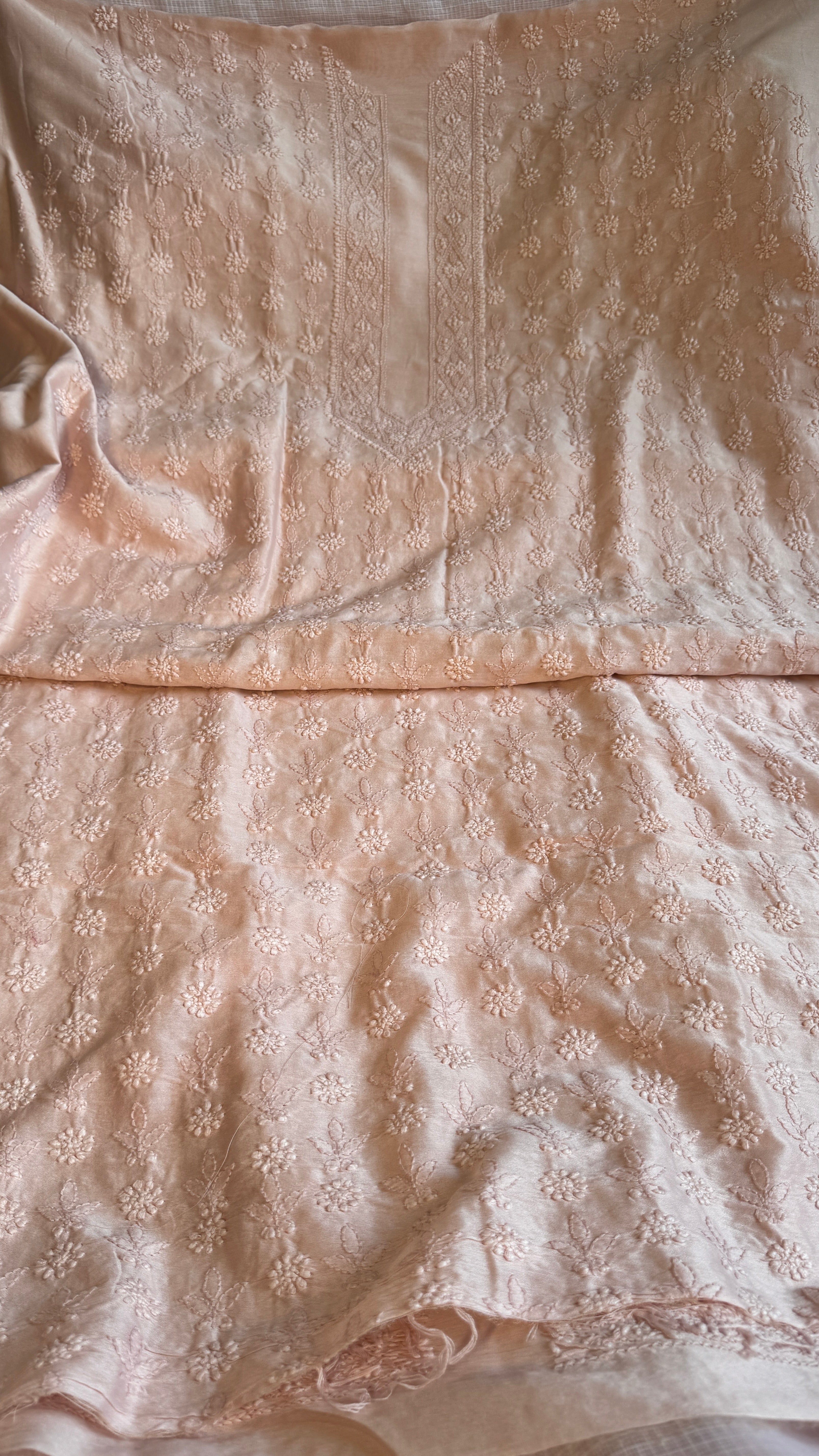 Chanderi Chikankari Kurta Length - Mens- Pale pink