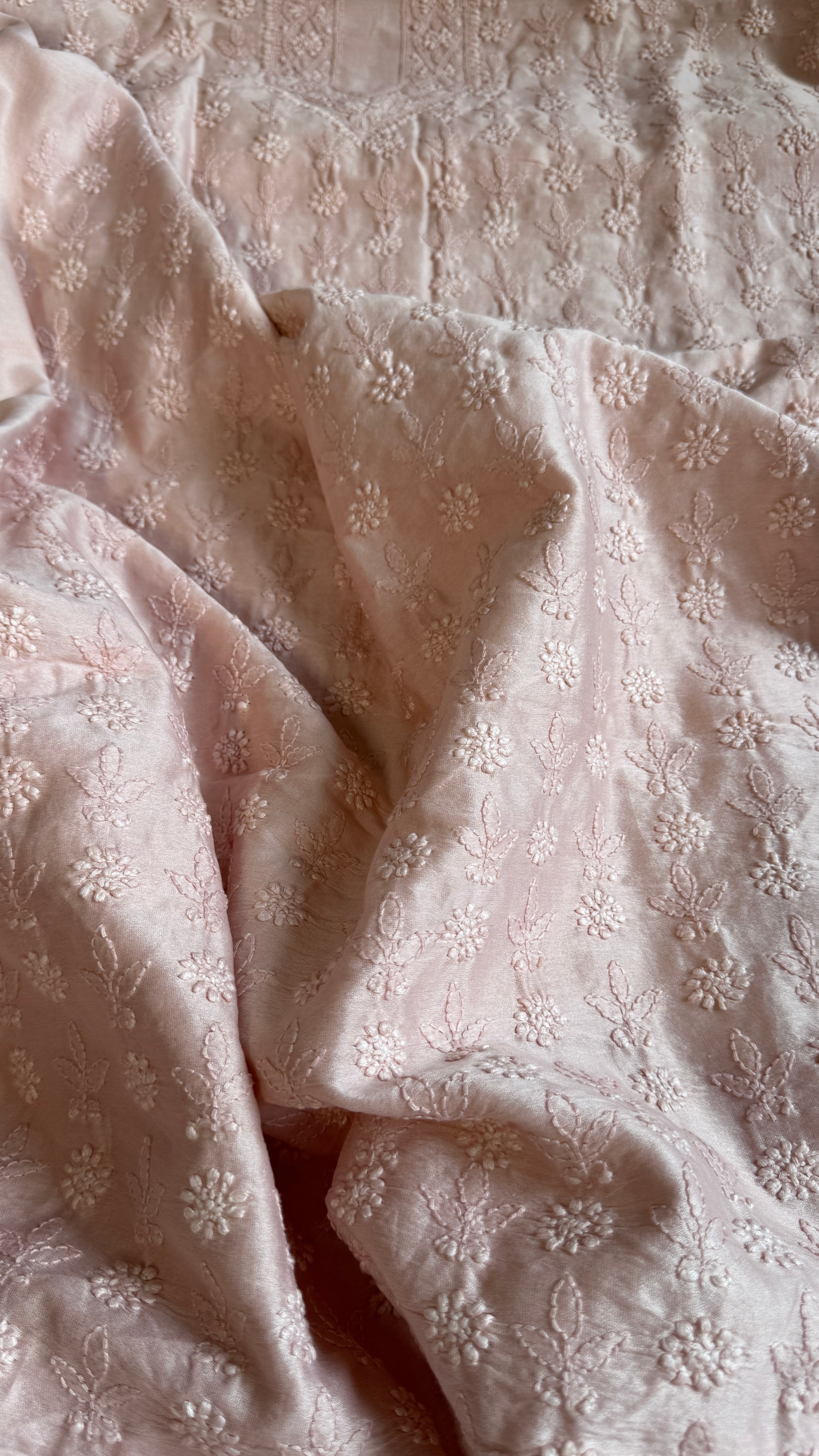 Chanderi Chikankari Kurta Length - Mens- Pale pink