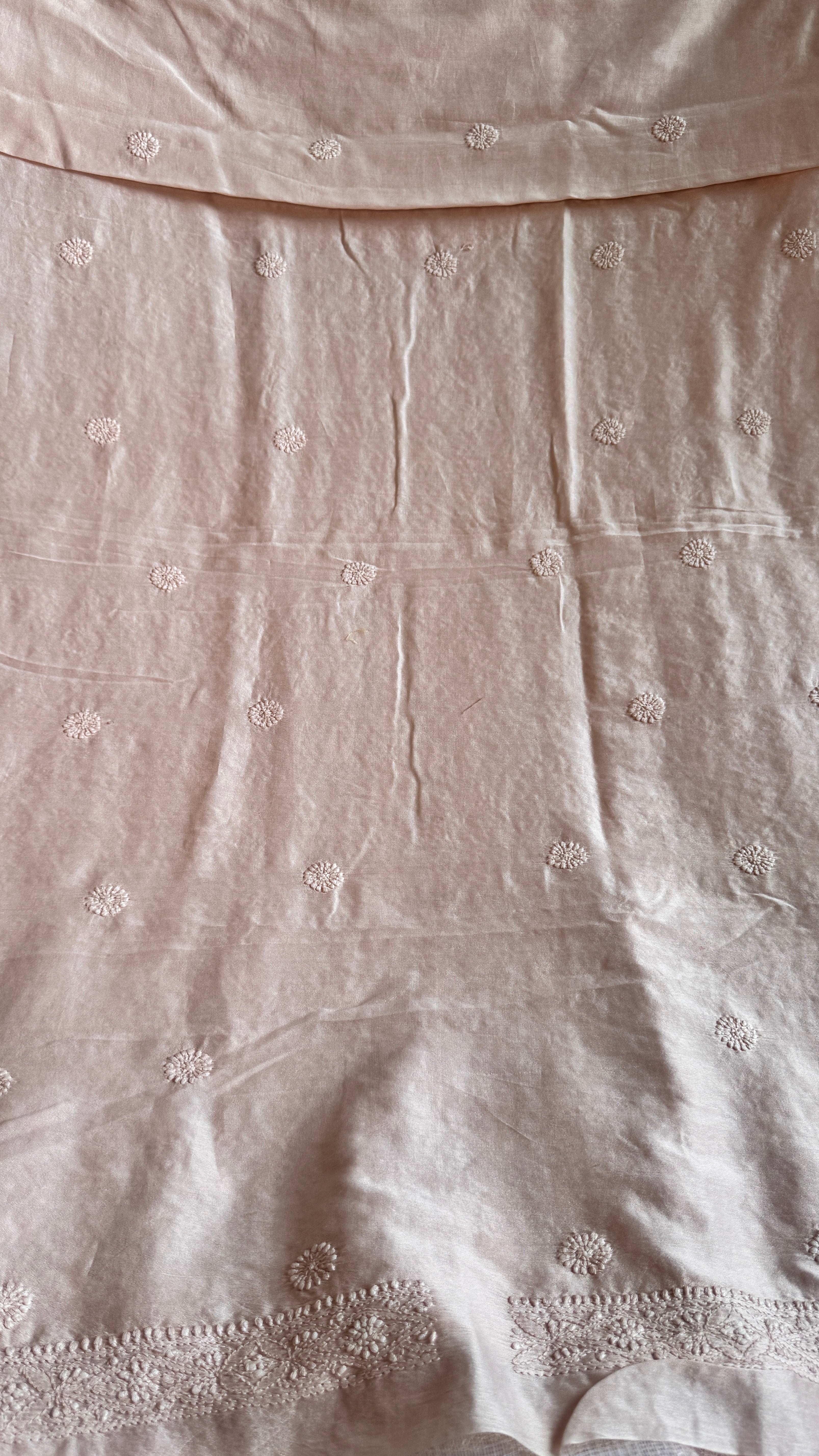 Chanderi Chikankari Kurta Length - Mens- Pale pink