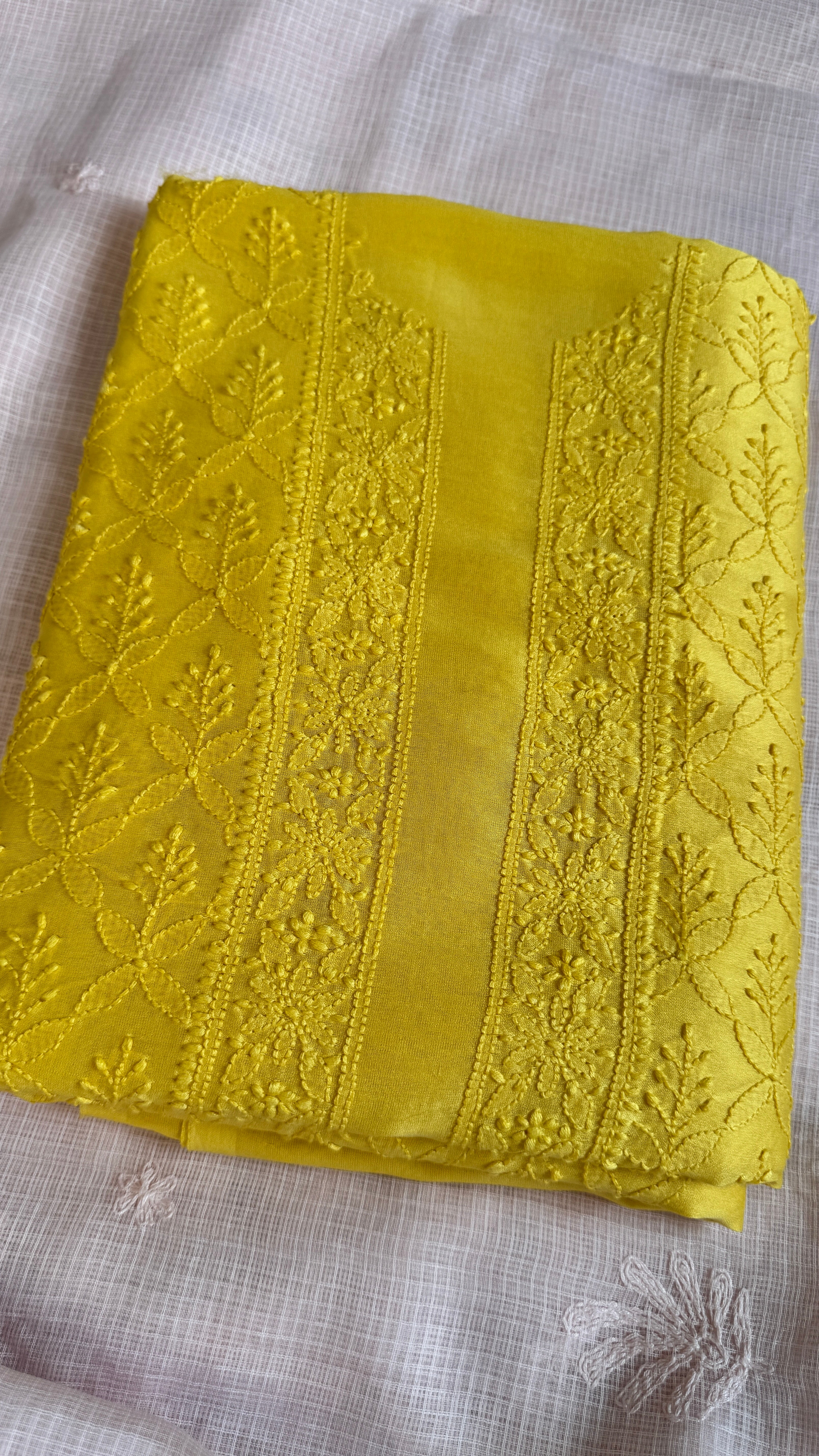 Chanderi Chikankari Kurta Length - Mens- Yellow