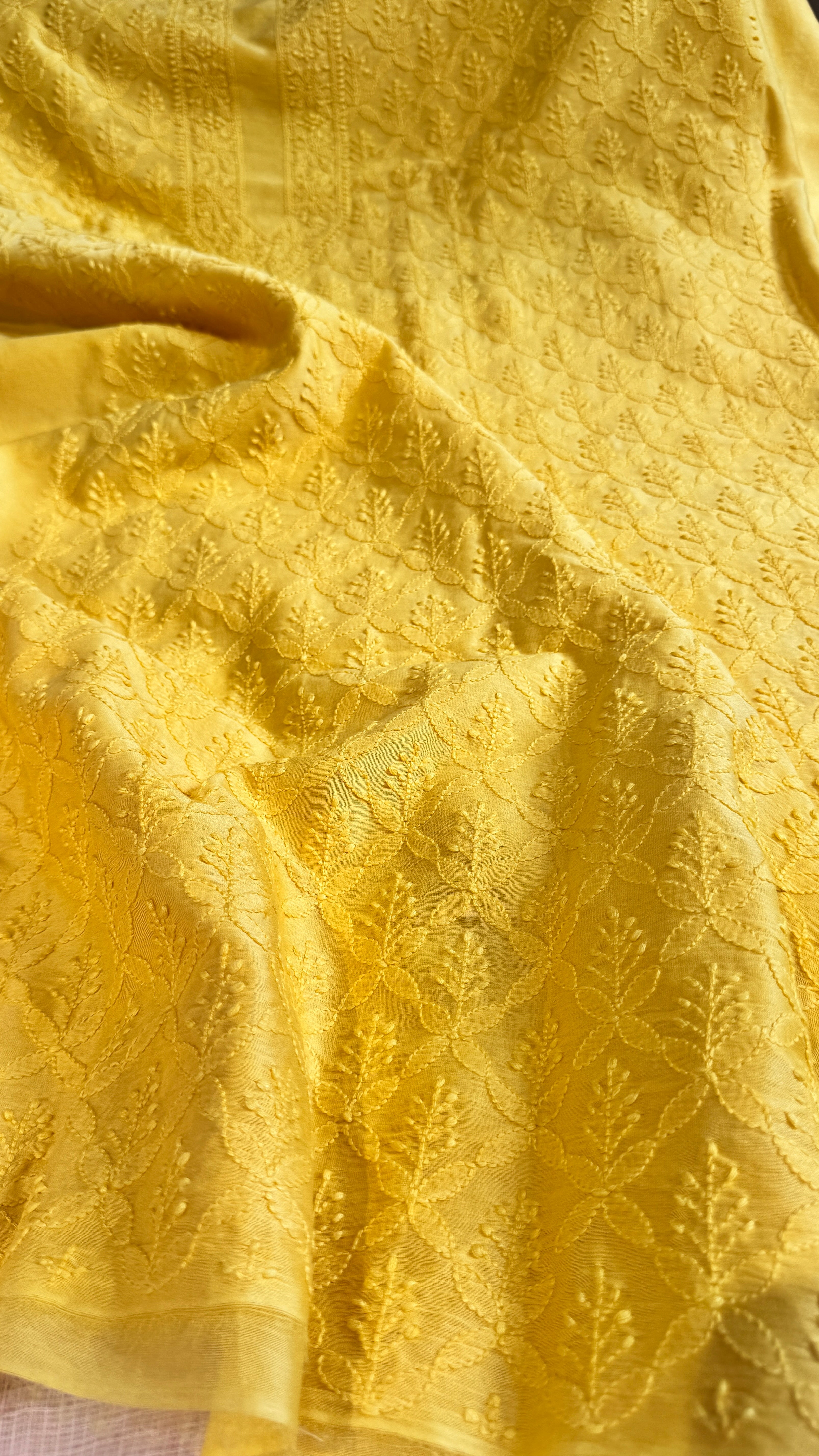 Chanderi Chikankari Kurta Length - Mens- Yellow